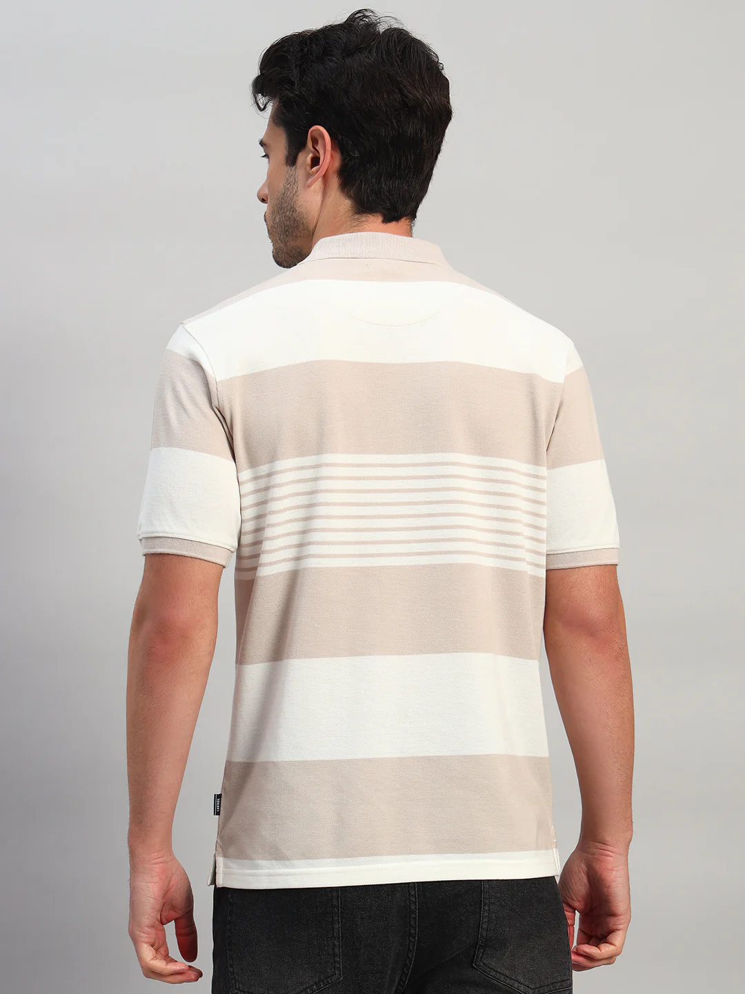 T-Shirt for Men | Breathable & Soft with Color Fastness Regular Fit Polo Neck Poly Cotton Fabric Striped Pattern - Image 5