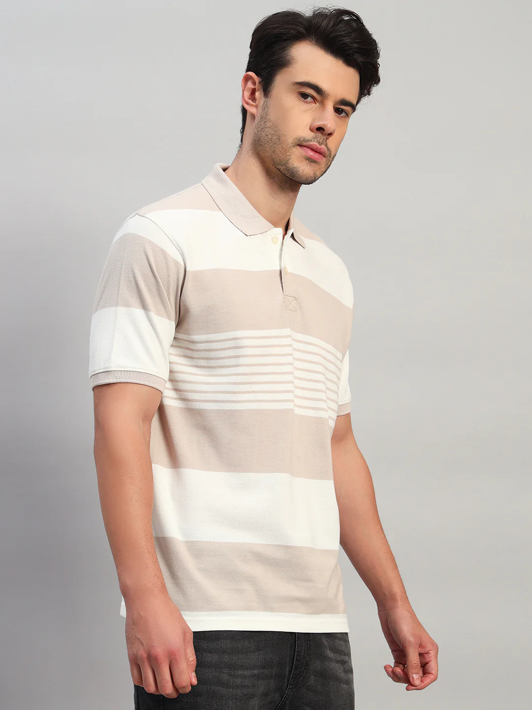 T-Shirt for Men | Breathable & Soft with Color Fastness Regular Fit Polo Neck Poly Cotton Fabric Striped Pattern - Image 6