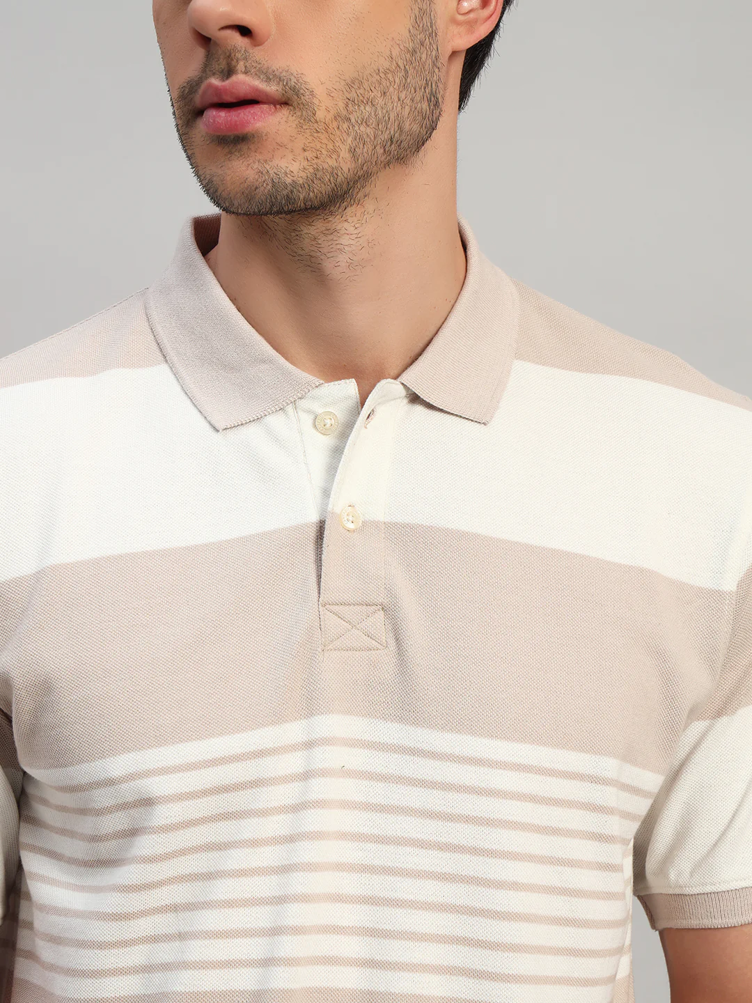 T-Shirt for Men | Breathable & Soft with Color Fastness Regular Fit Polo Neck Poly Cotton Fabric Striped Pattern - Image 8