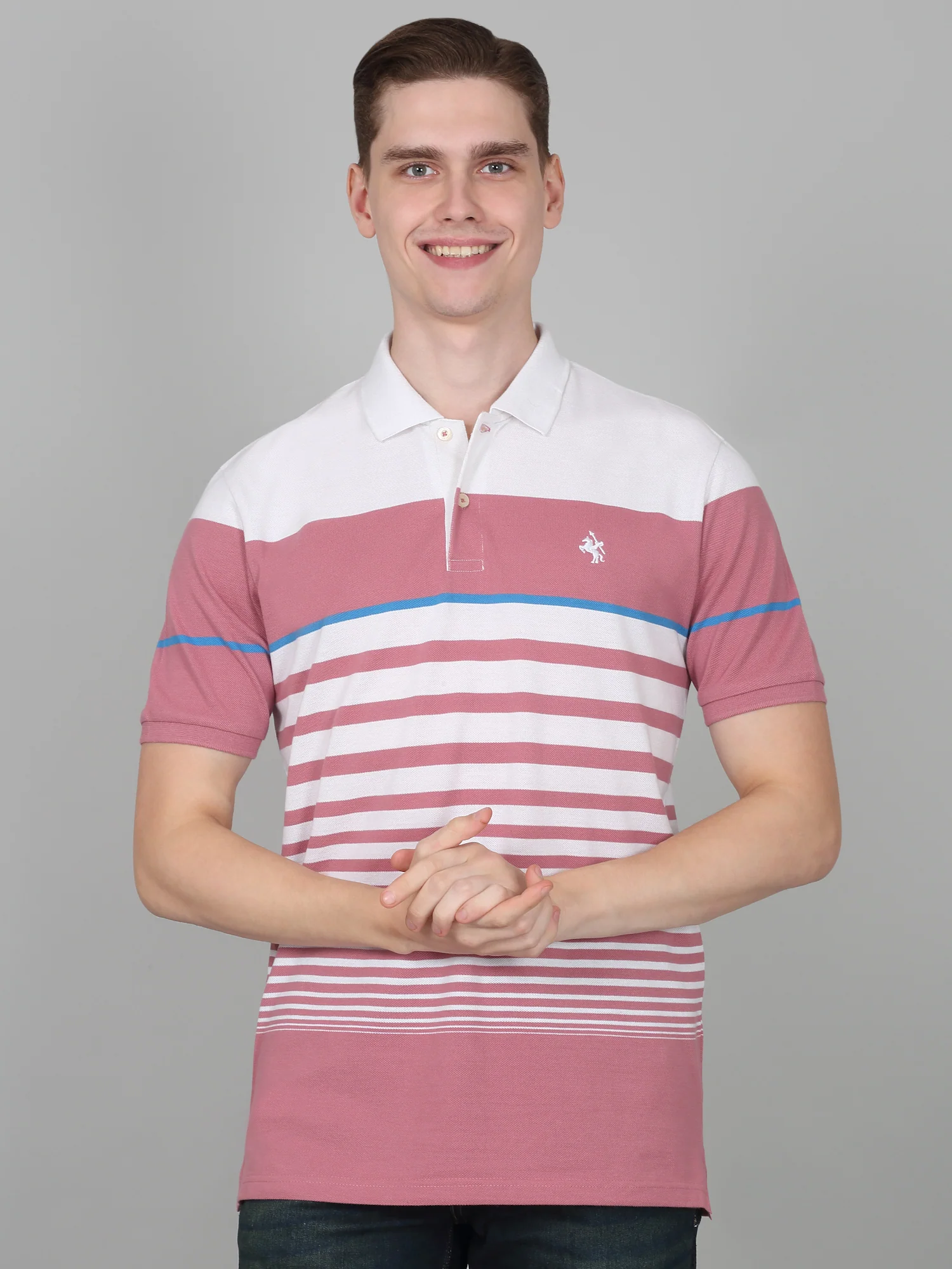 T-Shirt for Men | Breathable & Soft with Color Fastness Regular Fit Polo Neck Poly Cotton Fabric Striped Pattern - Image 3