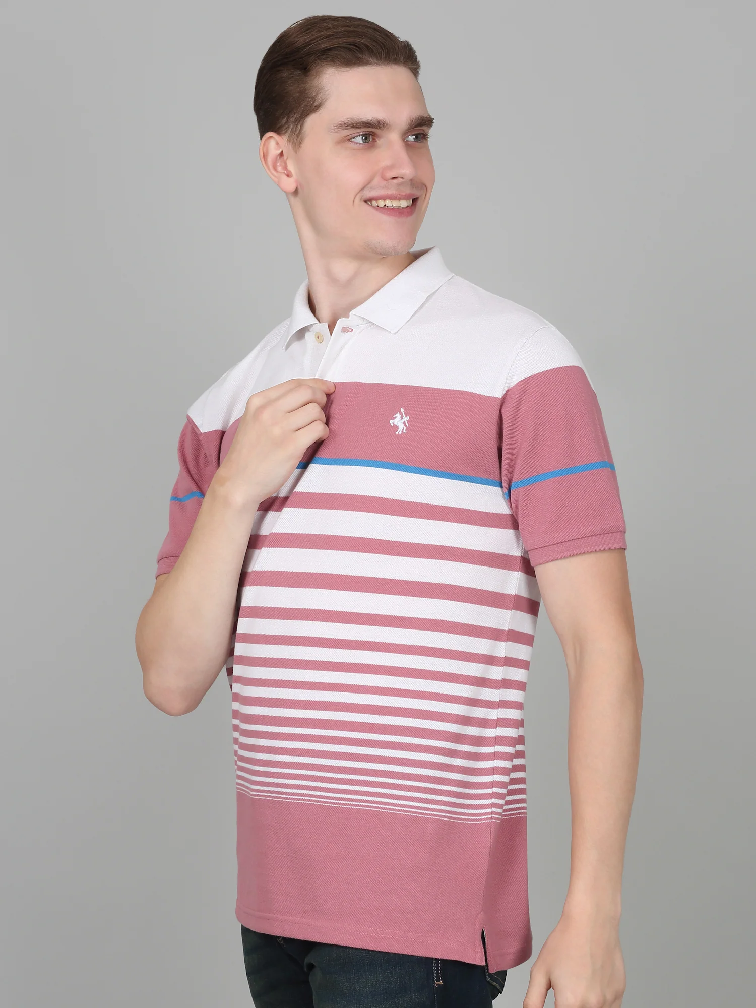 T-Shirt for Men | Breathable & Soft with Color Fastness Regular Fit Polo Neck Poly Cotton Fabric Striped Pattern - Image 4