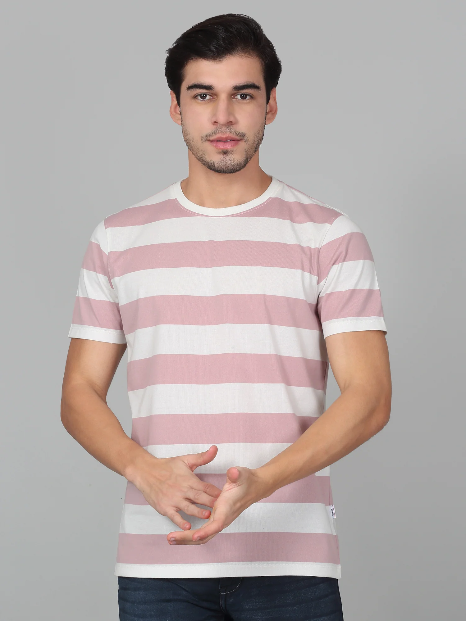 T-Shirt for Men | Breathable & Soft with Color Fastness Regular Fit Round Neck Poly Cotton Fabric Striped Pattern - Image 2