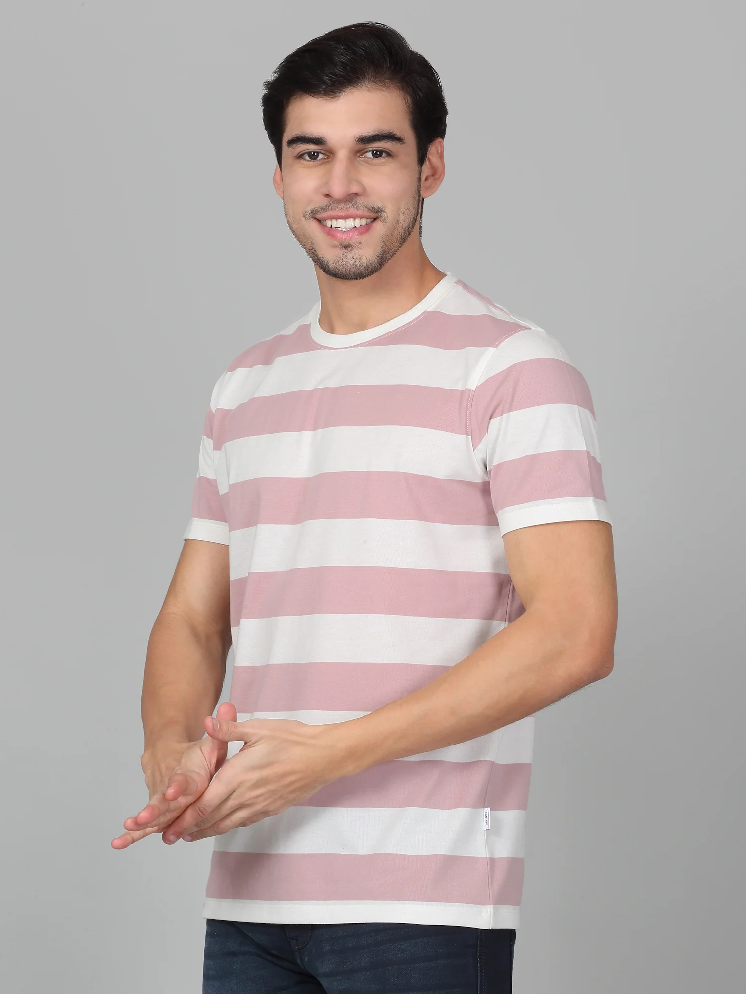 T-Shirt for Men | Breathable & Soft with Color Fastness Regular Fit Round Neck Poly Cotton Fabric Striped Pattern - Image 3