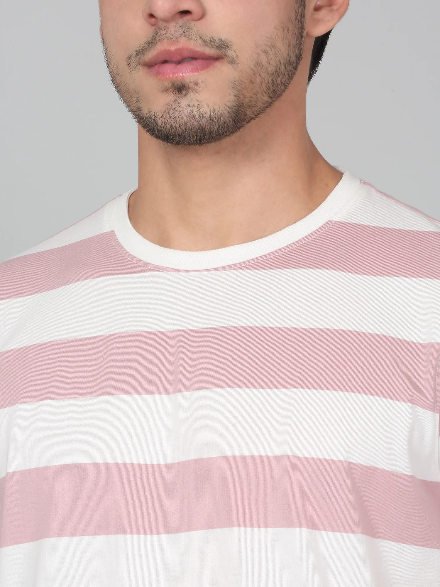 T-Shirt for Men | Breathable & Soft with Color Fastness Regular Fit Round Neck Poly Cotton Fabric Striped Pattern - Image 5