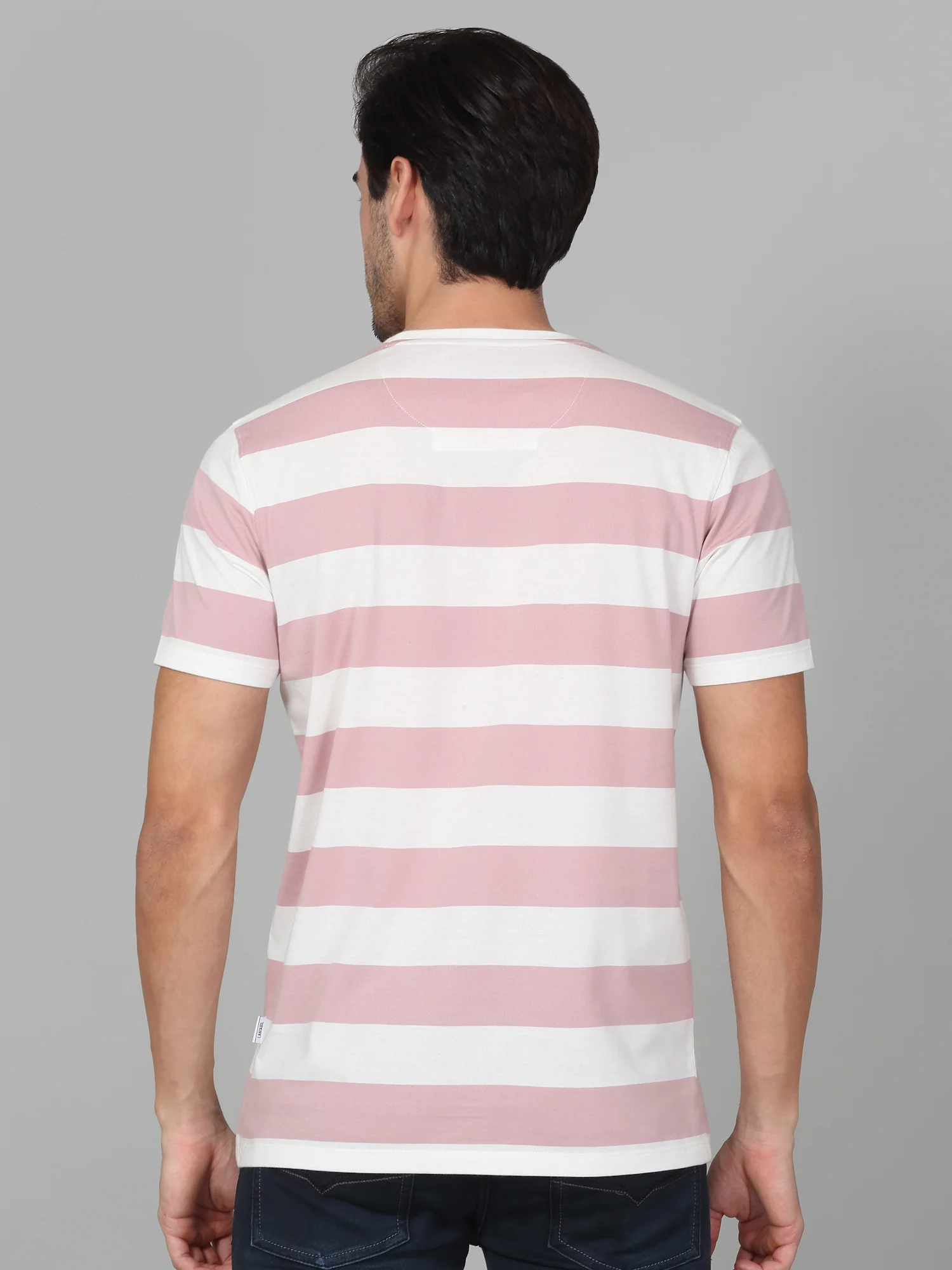 T-Shirt for Men | Breathable & Soft with Color Fastness Regular Fit Round Neck Poly Cotton Fabric Striped Pattern - Image 6