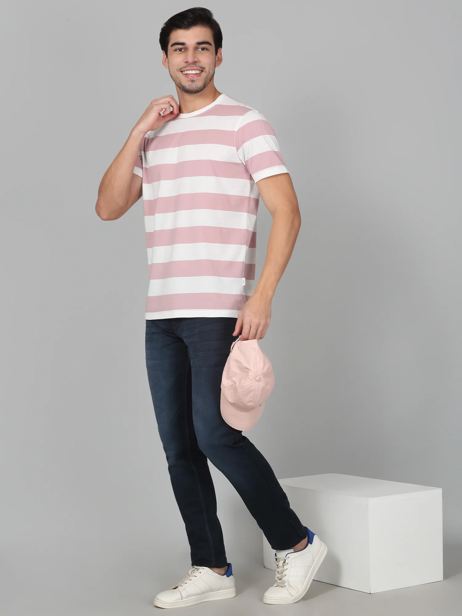 T-Shirt for Men | Breathable & Soft with Color Fastness Regular Fit Round Neck Poly Cotton Fabric Striped Pattern - Image 7