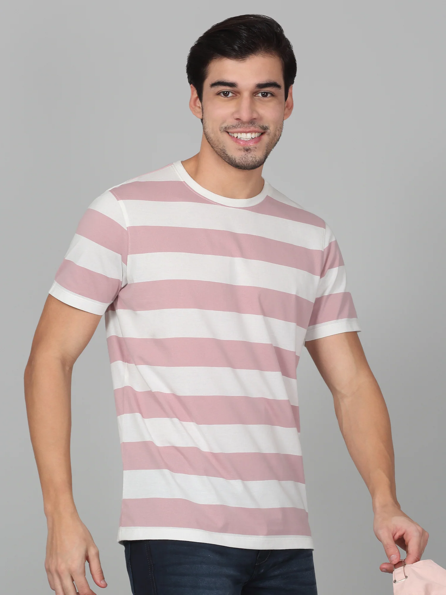 T-Shirt for Men | Breathable & Soft with Color Fastness Regular Fit Round Neck Poly Cotton Fabric Striped Pattern - Image 8