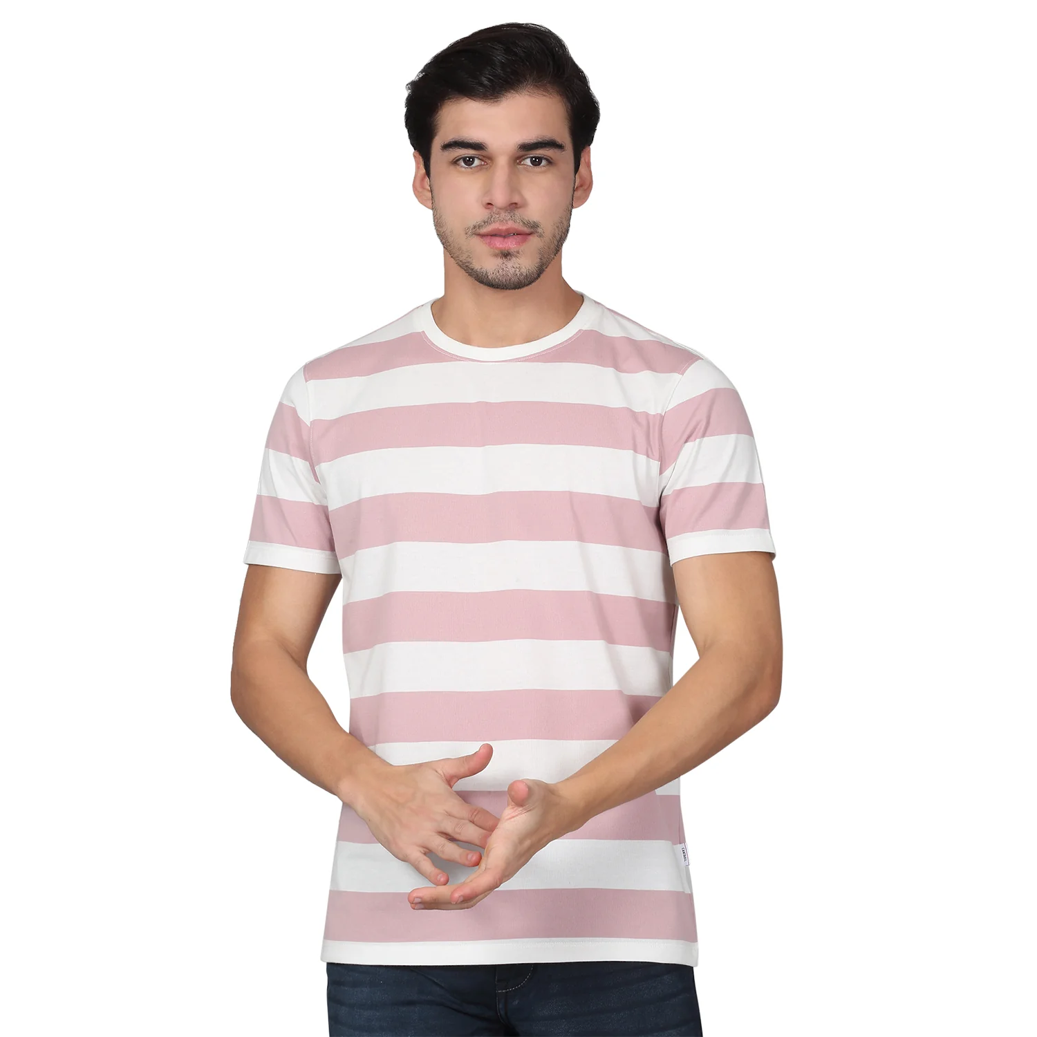T-Shirt for Men | Breathable & Soft with Color Fastness Regular Fit Round Neck Poly Cotton Fabric Striped Pattern - Image 9