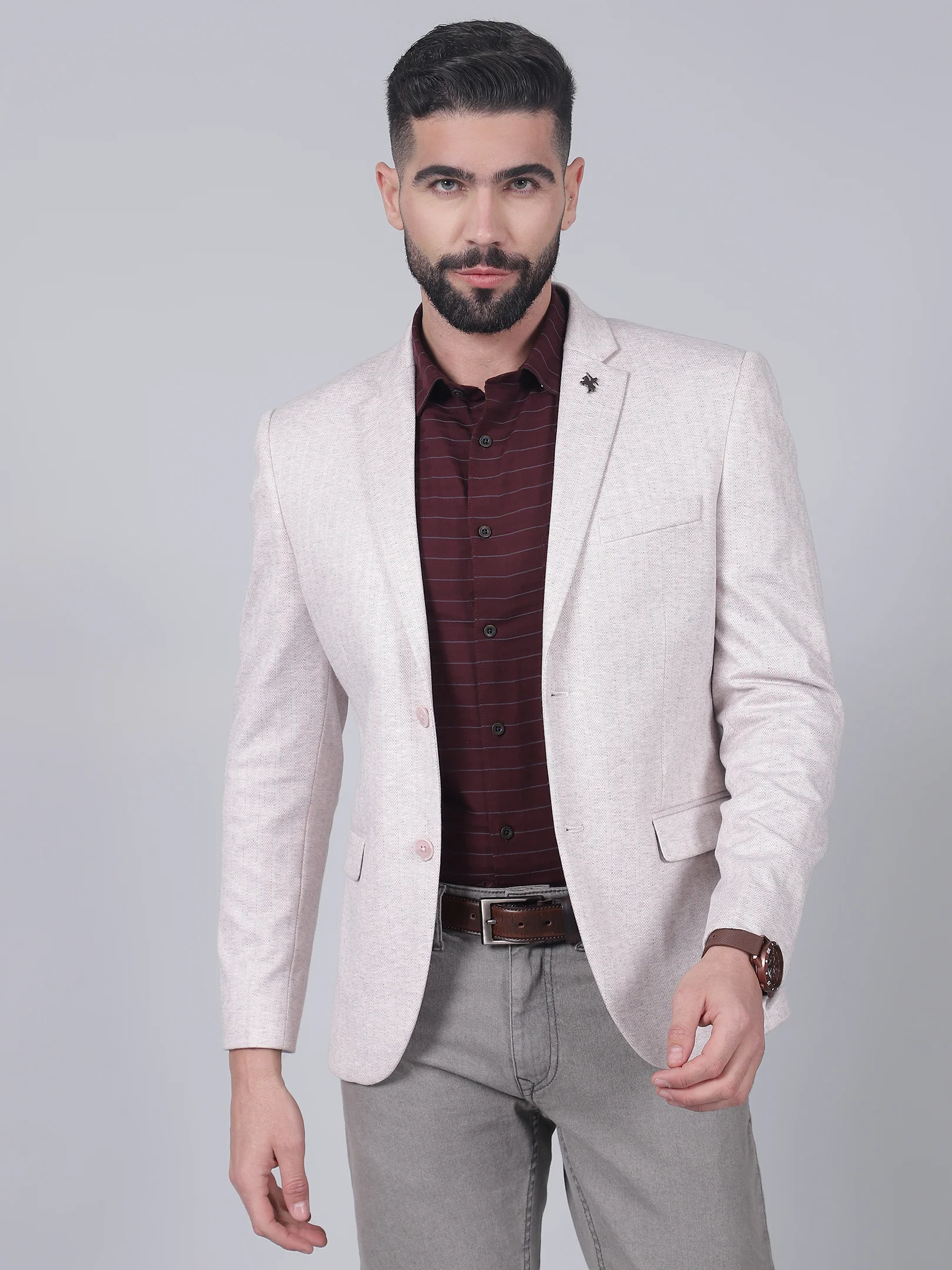 Pink Striped Casual Blazer for Men | Cantabil - Image 2