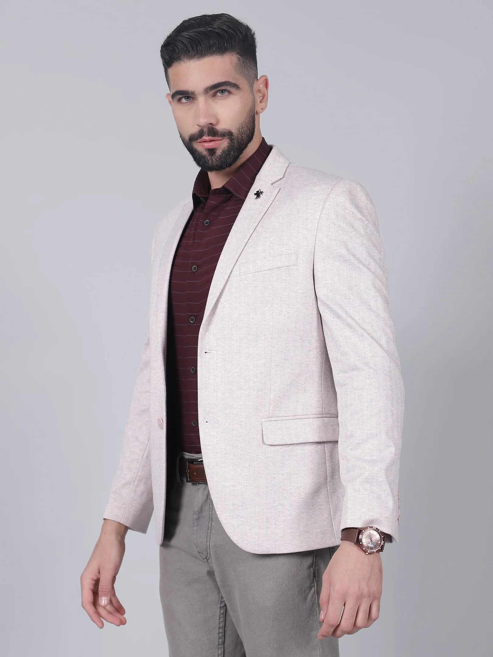 Pink Striped Casual Blazer for Men | Cantabil - Image 3