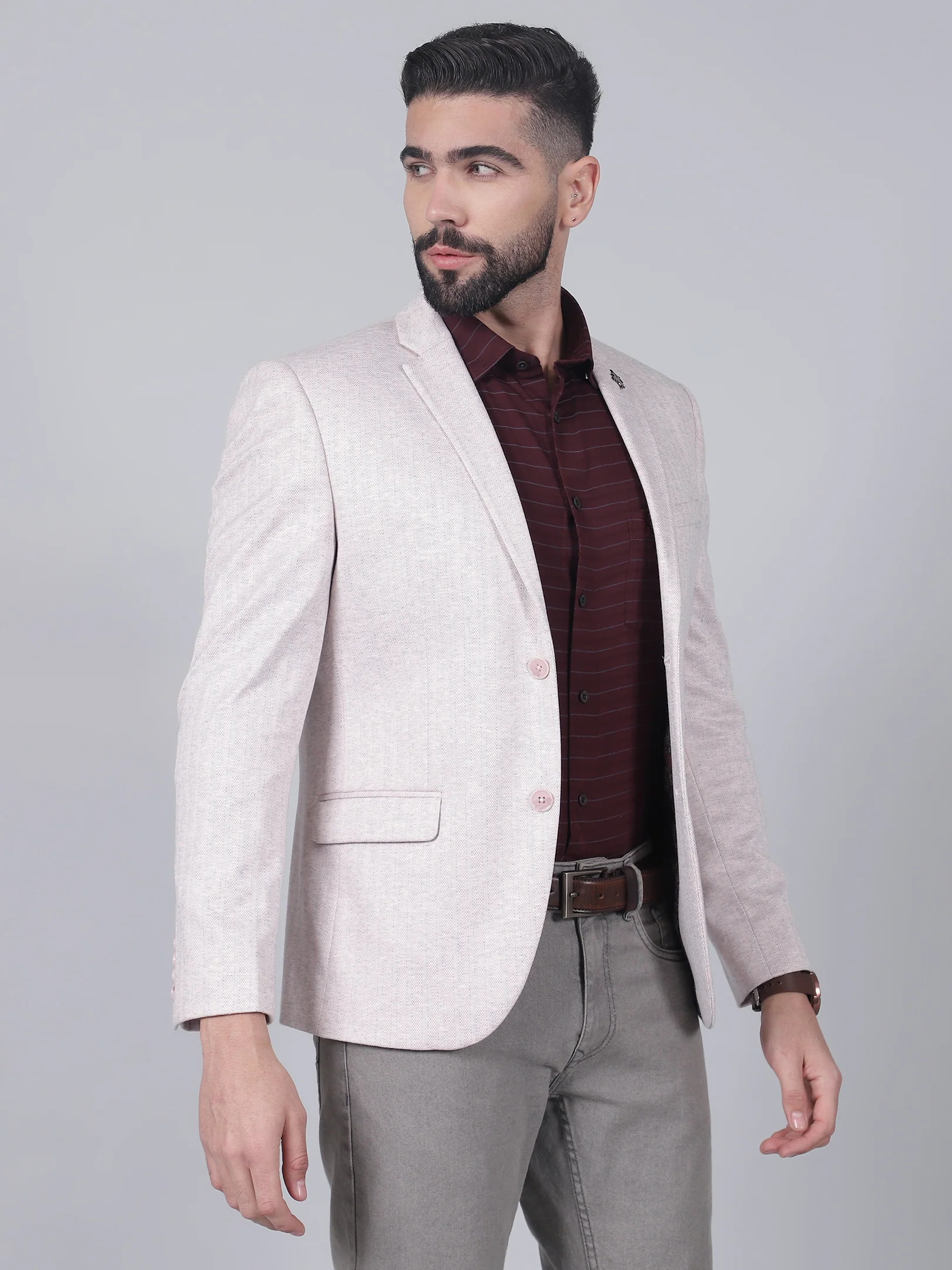 Pink Striped Casual Blazer for Men | Cantabil - Image 4
