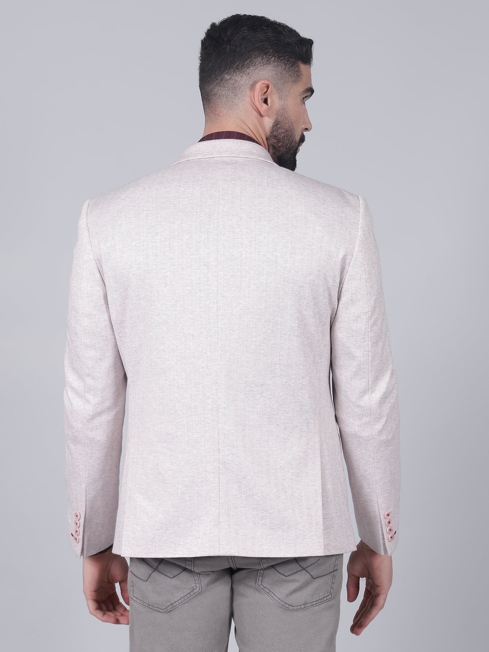 Pink Striped Casual Blazer for Men | Cantabil - Image 5