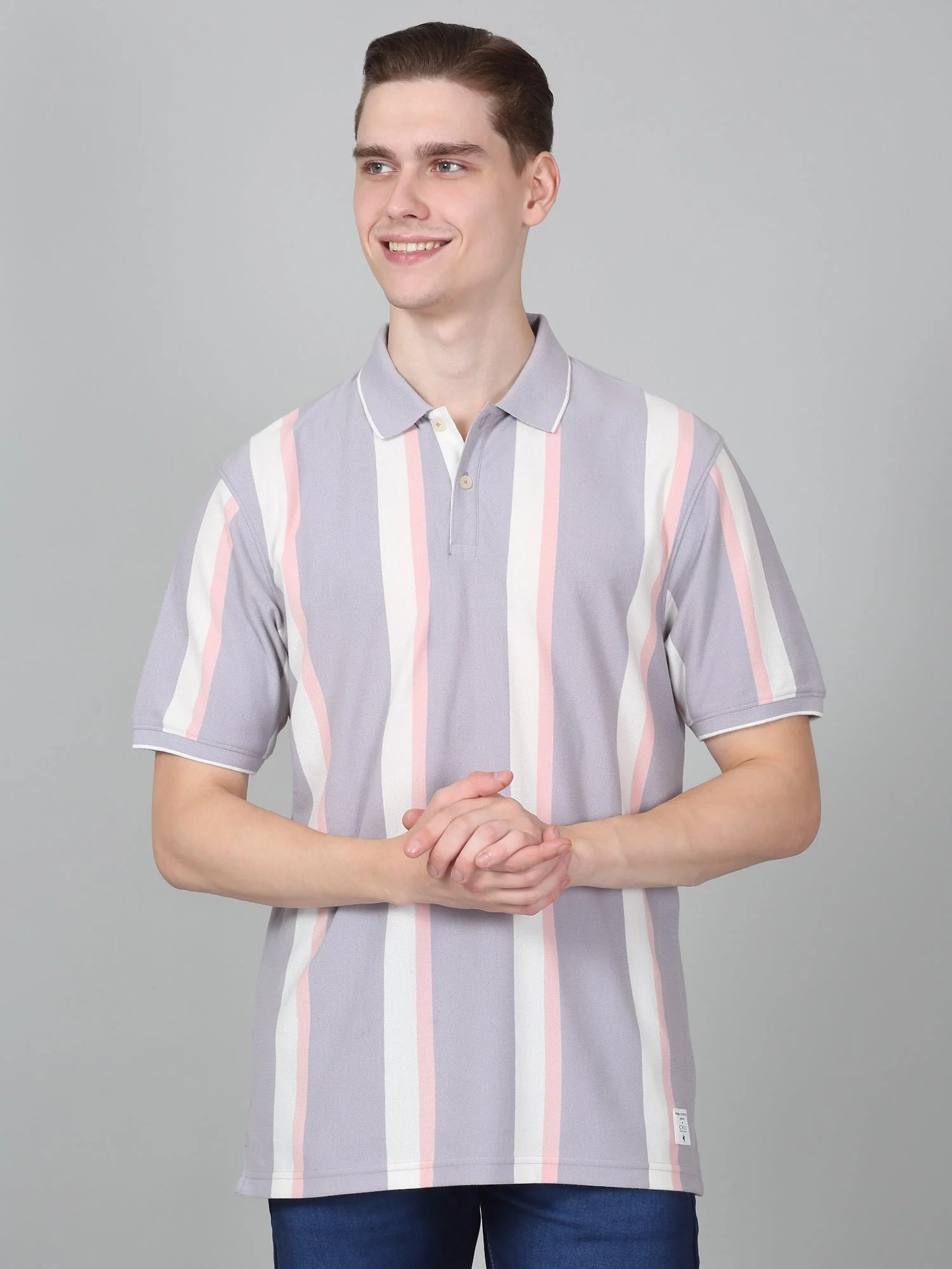 T-Shirt for Men | Breathable & Soft with Color Fastness Regular Fit Polo Neck Poly Cotton Fabric Striped Pattern - Image 2