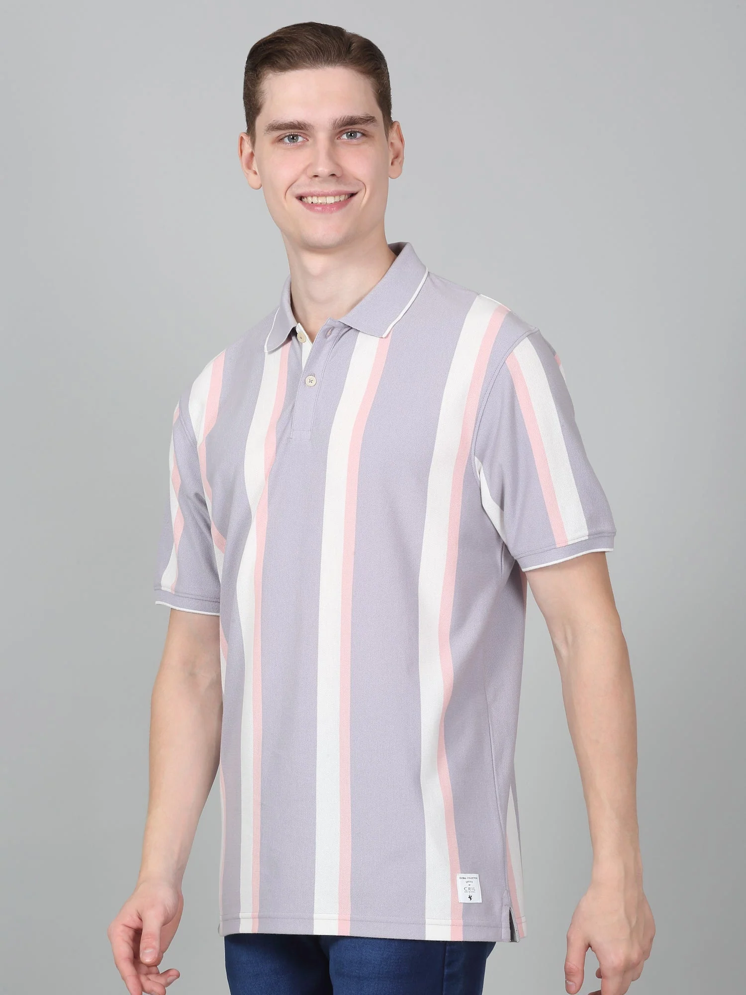 T-Shirt for Men | Breathable & Soft with Color Fastness Regular Fit Polo Neck Poly Cotton Fabric Striped Pattern - Image 3
