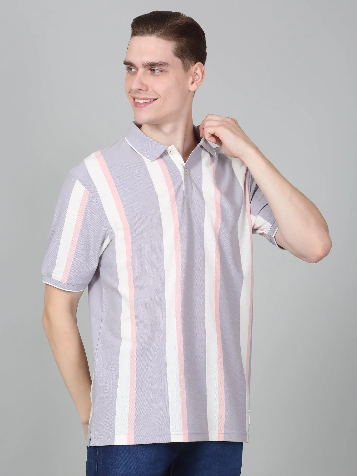 T-Shirt for Men | Breathable & Soft with Color Fastness Regular Fit Polo Neck Poly Cotton Fabric Striped Pattern - Image 4