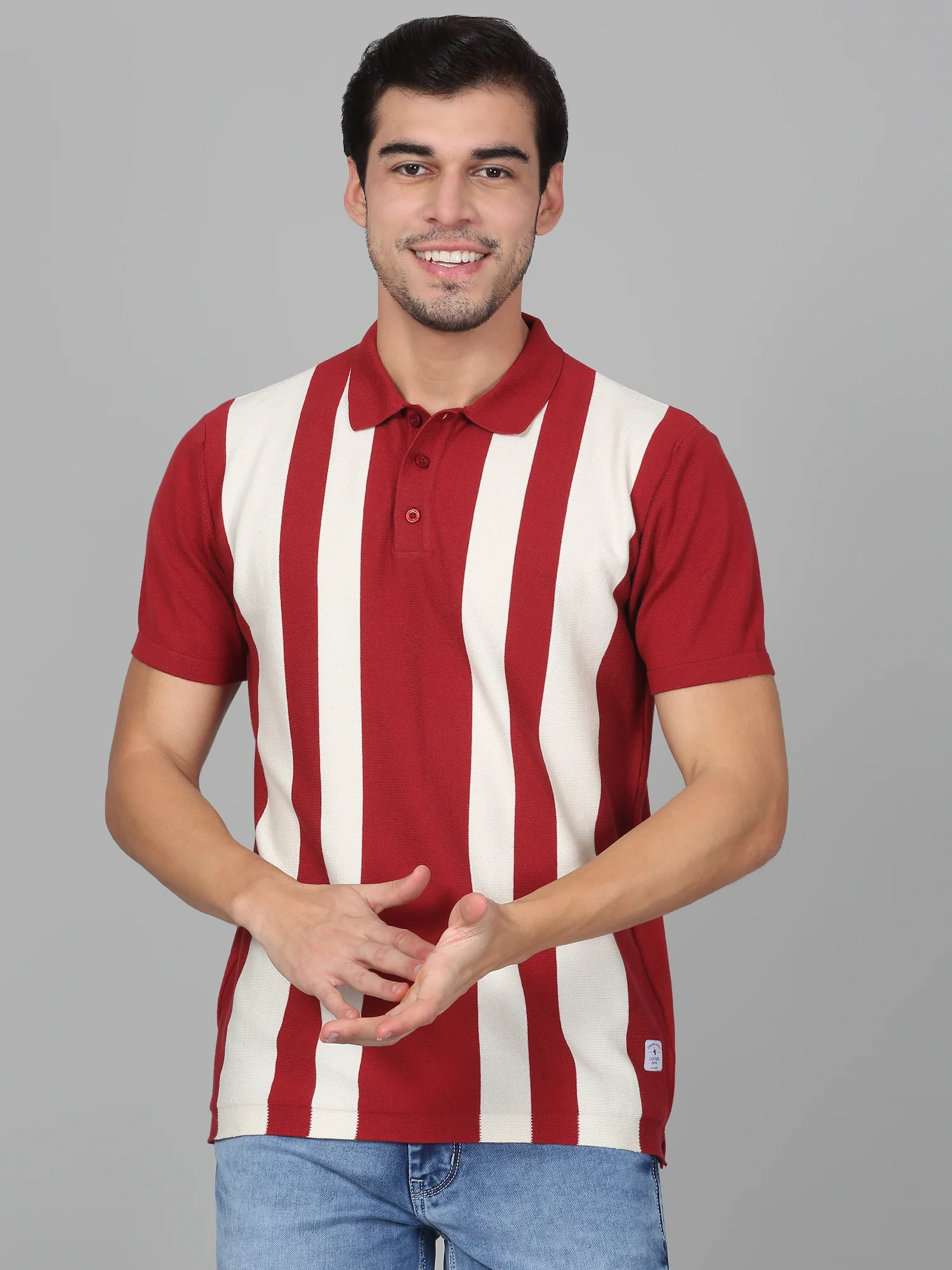 T-Shirt for Men | Breathable & Soft with Color Fastness Regular Fit Polo Neck Cotton Blend Fabric Striped Pattern - Image 2