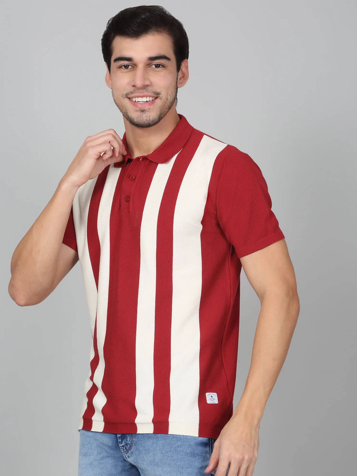 T-Shirt for Men | Breathable & Soft with Color Fastness Regular Fit Polo Neck Cotton Blend Fabric Striped Pattern - Image 3