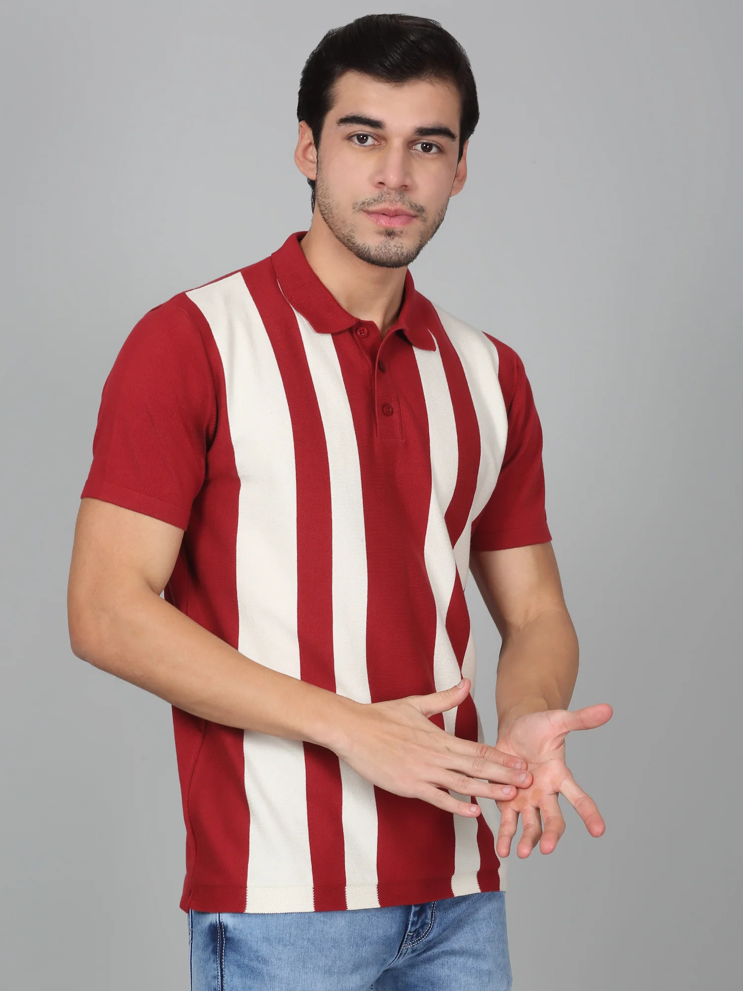 T-Shirt for Men | Breathable & Soft with Color Fastness Regular Fit Polo Neck Cotton Blend Fabric Striped Pattern - Image 4