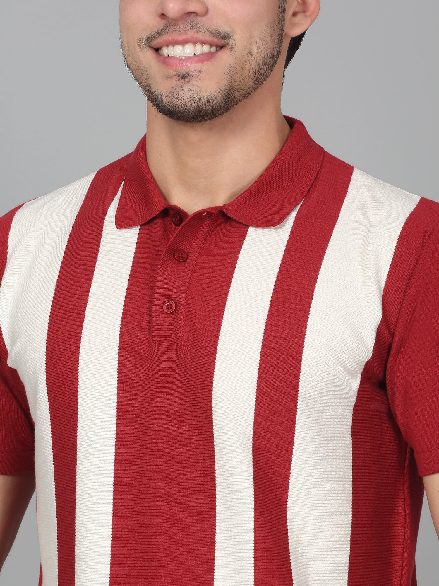 T-Shirt for Men | Breathable & Soft with Color Fastness Regular Fit Polo Neck Cotton Blend Fabric Striped Pattern - Image 5