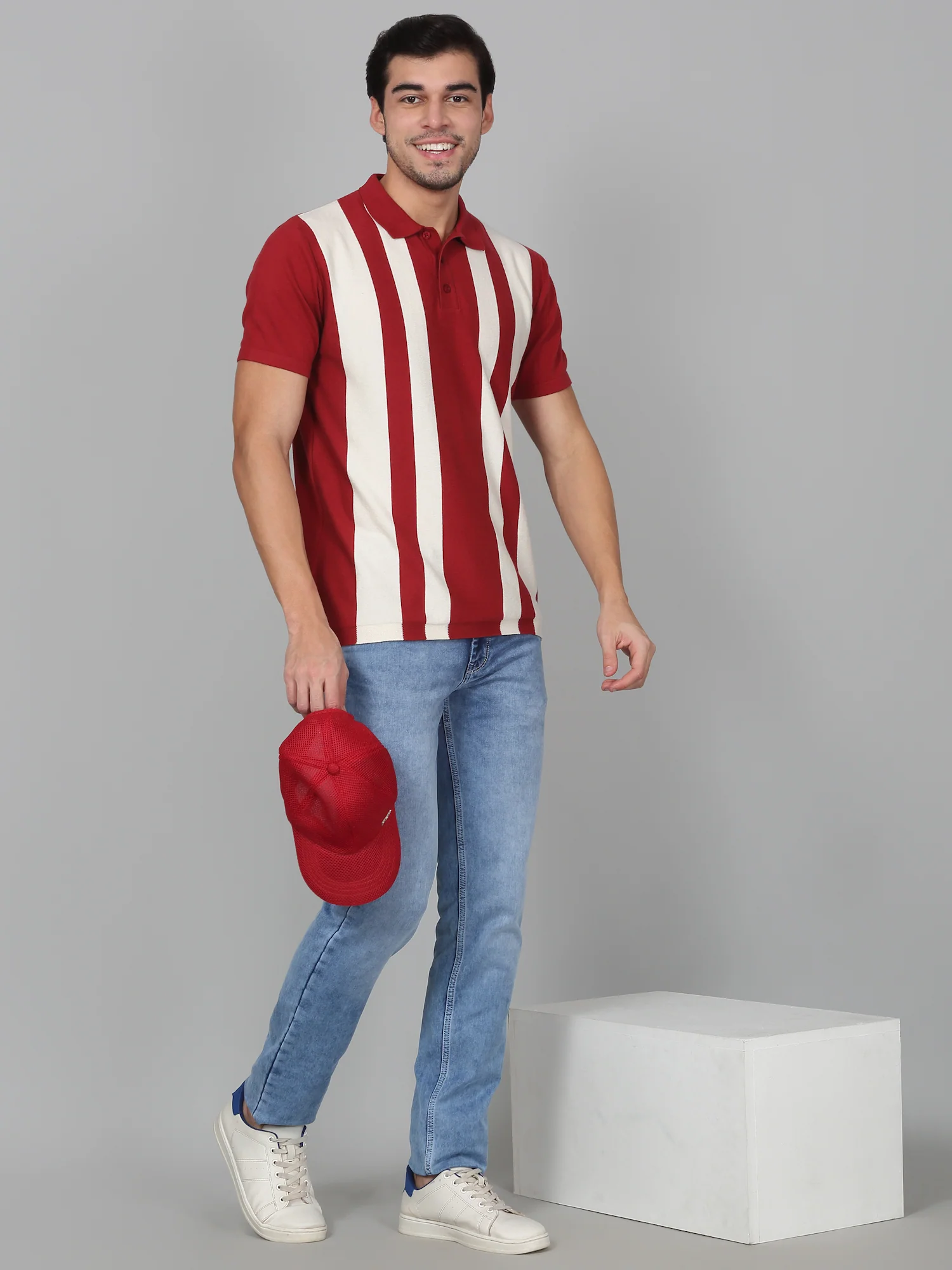 T-Shirt for Men | Breathable & Soft with Color Fastness Regular Fit Polo Neck Cotton Blend Fabric Striped Pattern - Image 7