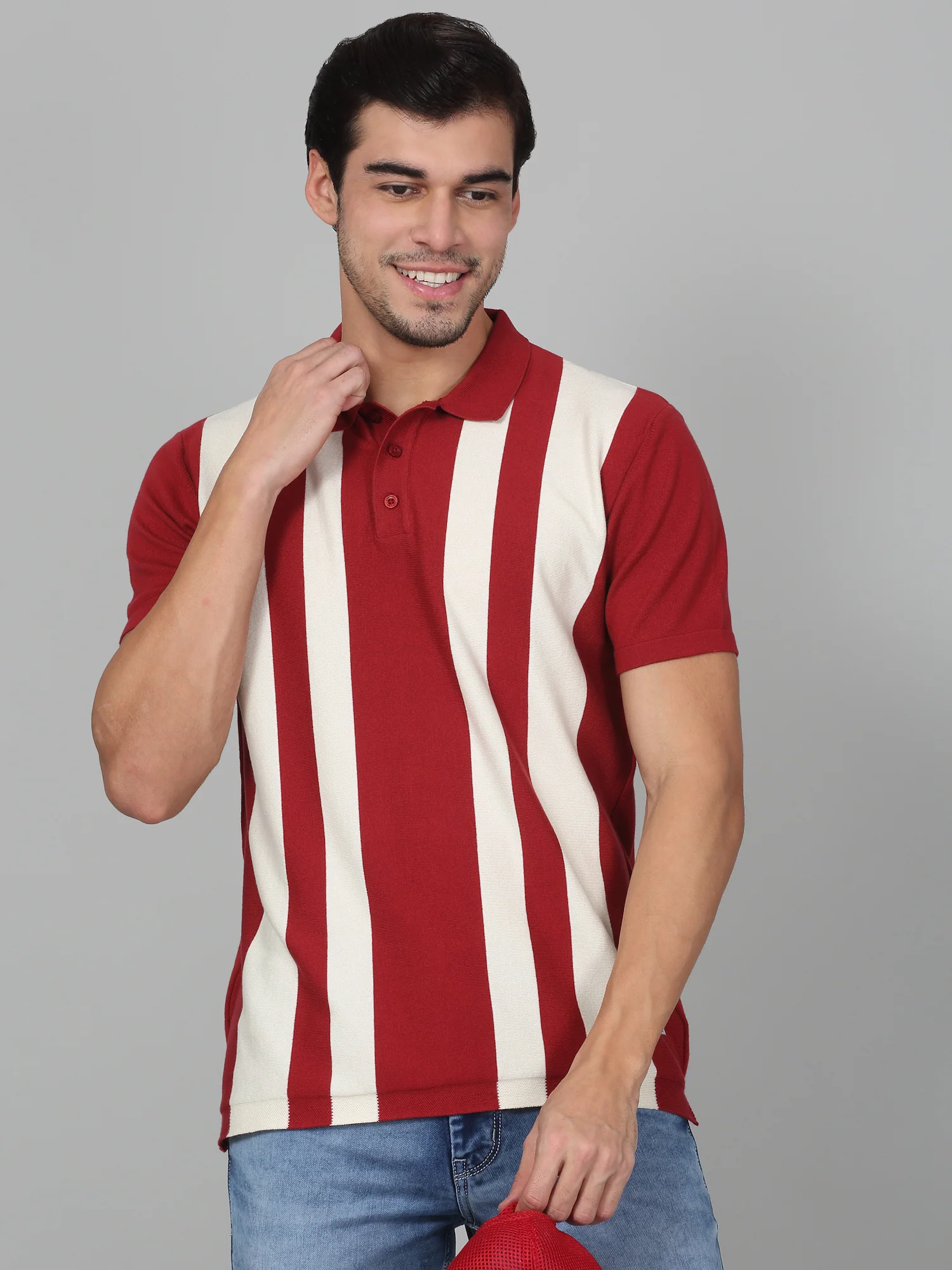 T-Shirt for Men | Breathable & Soft with Color Fastness Regular Fit Polo Neck Cotton Blend Fabric Striped Pattern - Image 8