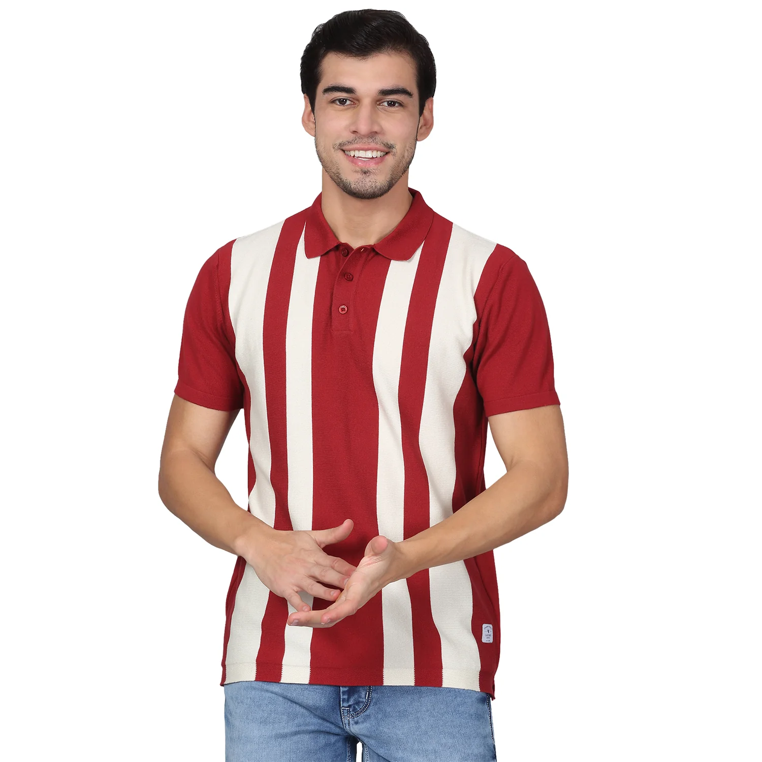 T-Shirt for Men | Breathable & Soft with Color Fastness Regular Fit Polo Neck Cotton Blend Fabric Striped Pattern - Image 9