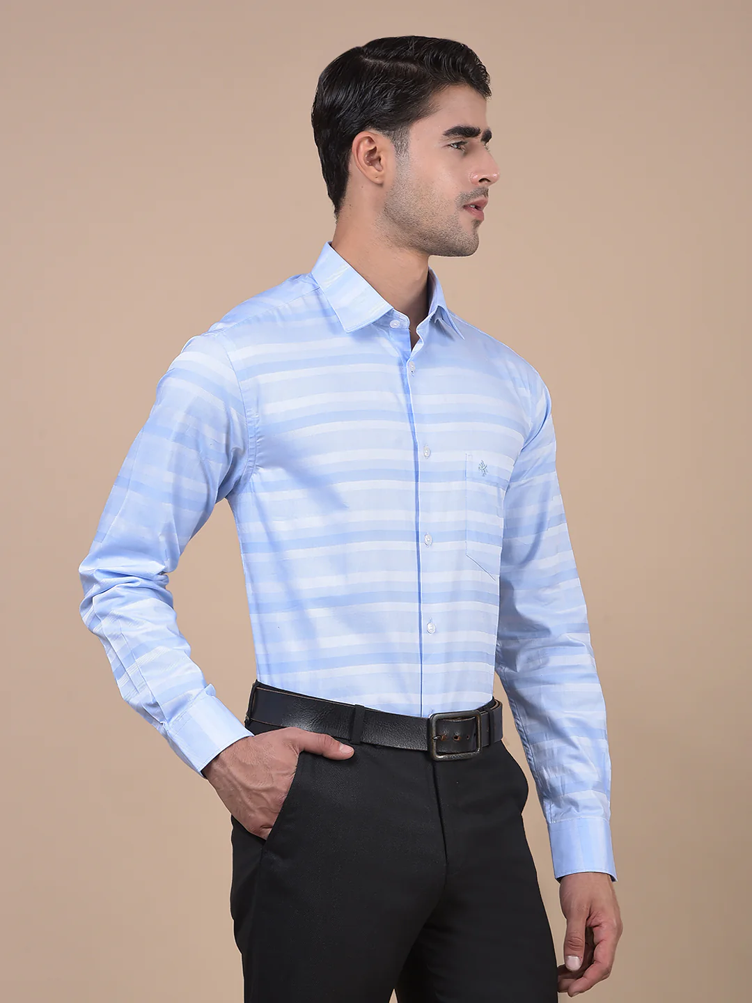 Formal Shirt for Men l Breathable & Soft with Color Fastness Regular Fit Spread Collar Neck Cotton Fabric Striped Pattern - Image 3