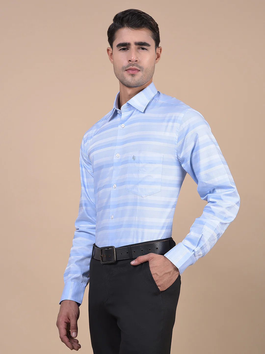 Formal Shirt for Men l Breathable & Soft with Color Fastness Regular Fit Spread Collar Neck Cotton Fabric Striped Pattern - Image 4