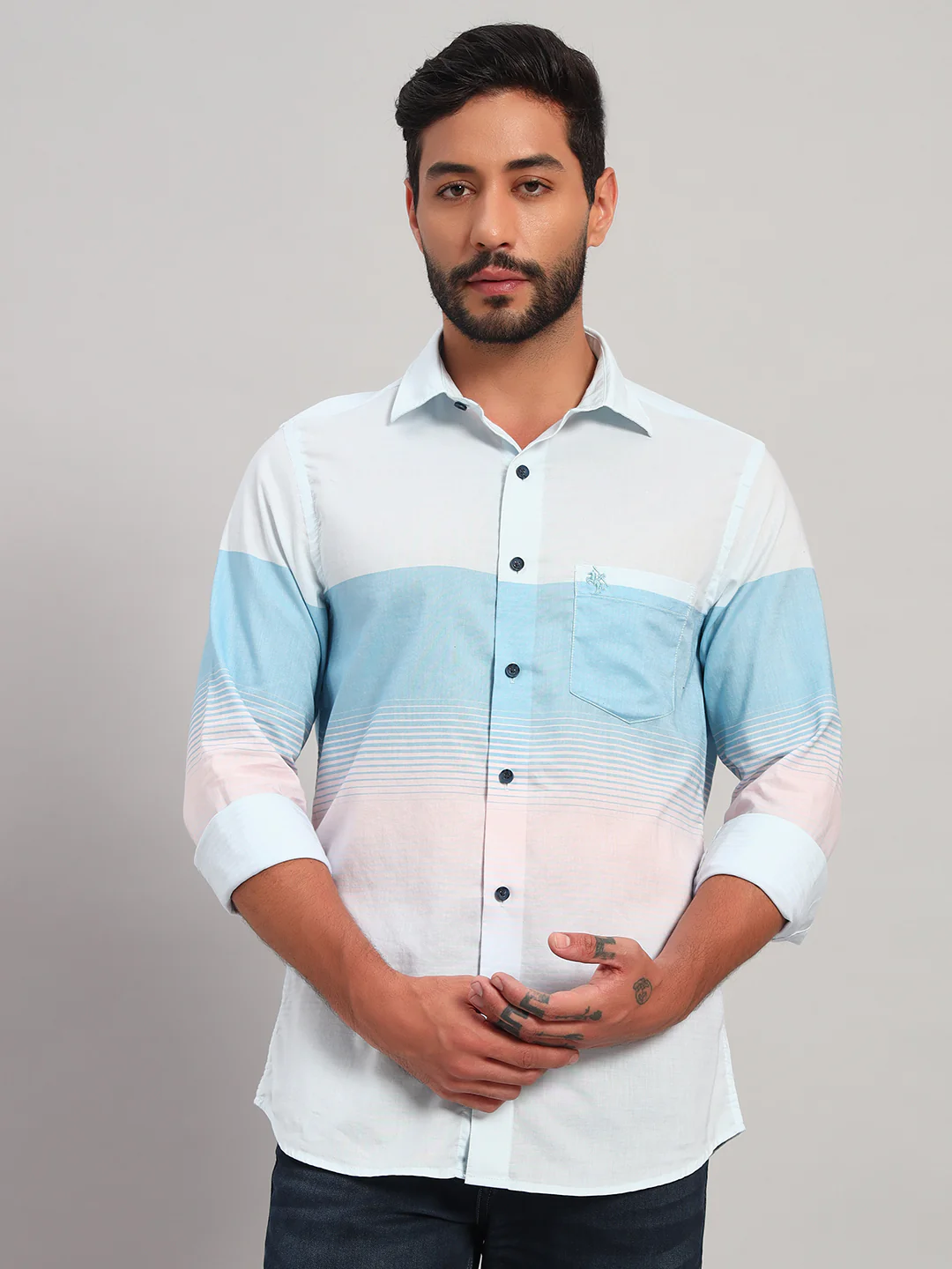 Casual Shirt for Men | Breathable & Soft with Color Fastness Regular Fit Spread Collar Neck Cotton Fabric Striped Pattern - Image 2