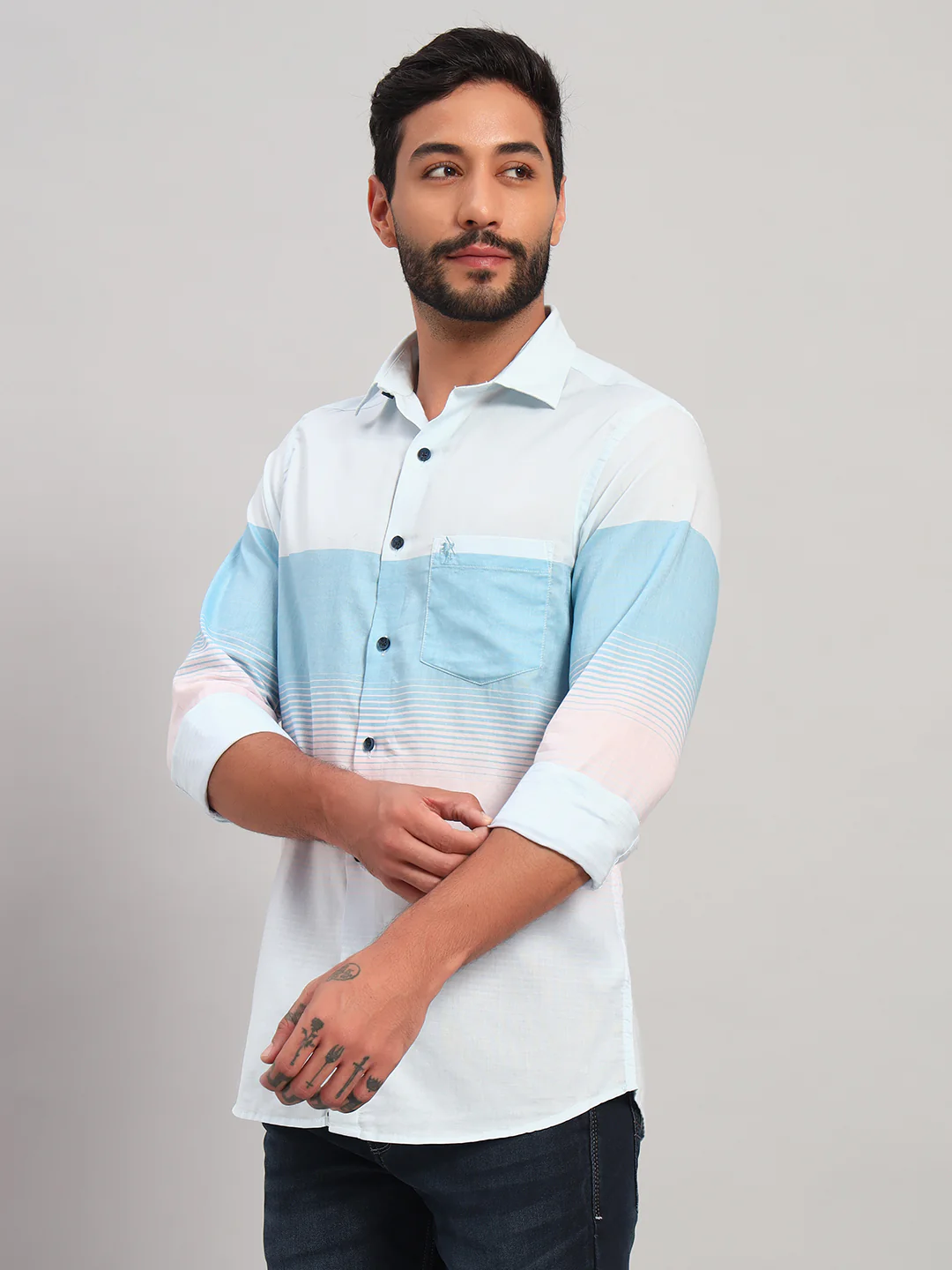 Casual Shirt for Men | Breathable & Soft with Color Fastness Regular Fit Spread Collar Neck Cotton Fabric Striped Pattern - Image 3