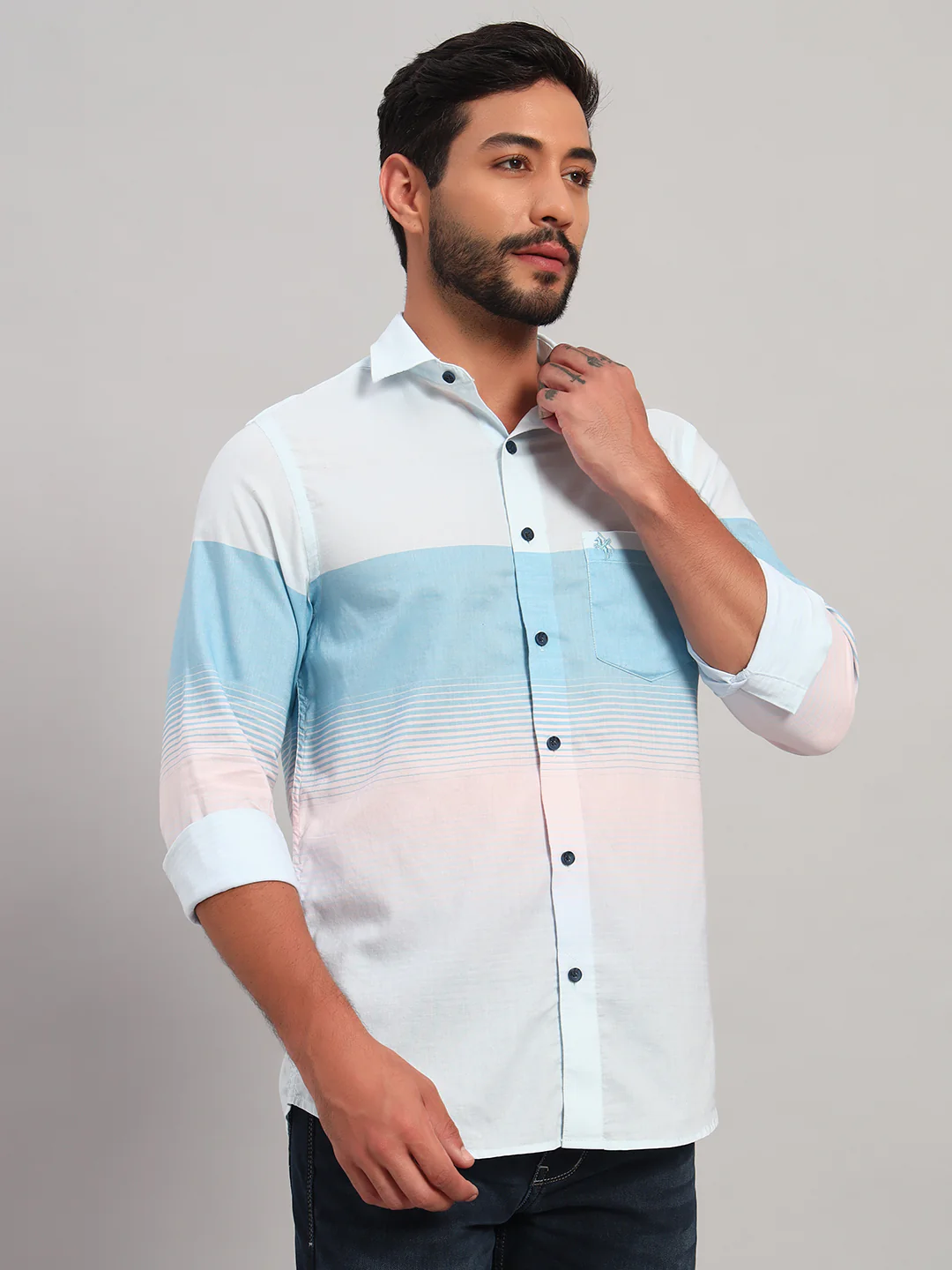 Casual Shirt for Men | Breathable & Soft with Color Fastness Regular Fit Spread Collar Neck Cotton Fabric Striped Pattern - Image 4
