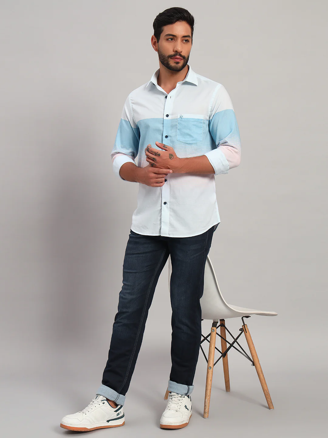 Casual Shirt for Men | Breathable & Soft with Color Fastness Regular Fit Spread Collar Neck Cotton Fabric Striped Pattern - Image 8