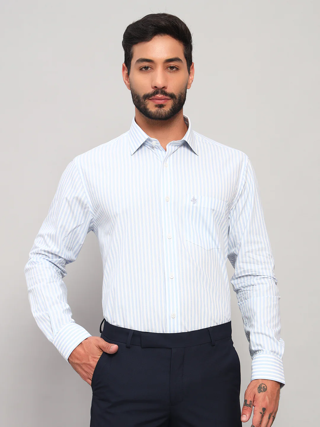 Formal Shirt for Men l Breathable & Soft with Color Fastness Regular Fit Spread Collar Neck Cotton Fabric Striped Pattern - Image 3
