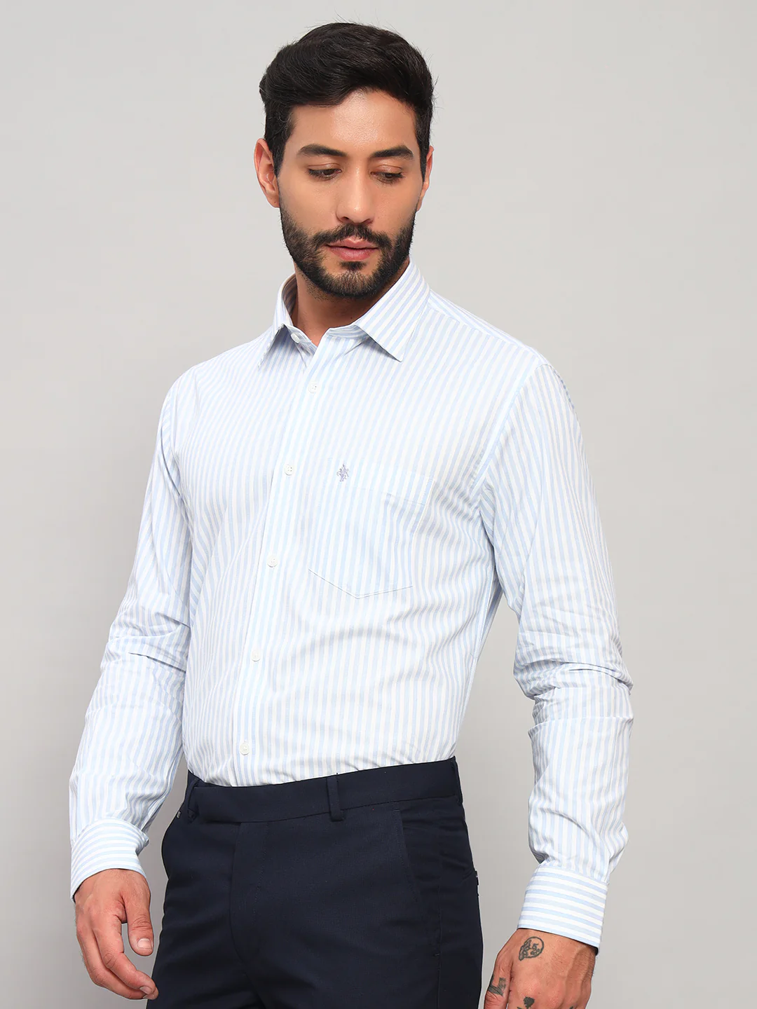 Formal Shirt for Men l Breathable & Soft with Color Fastness Regular Fit Spread Collar Neck Cotton Fabric Striped Pattern - Image 4