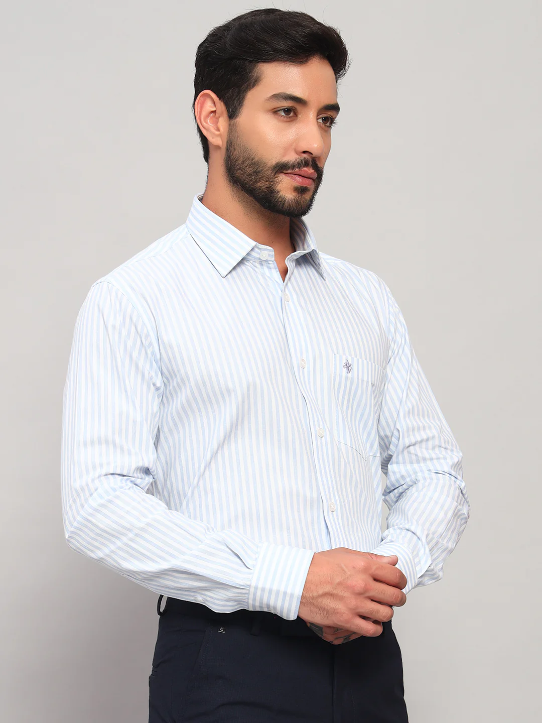 Formal Shirt for Men l Breathable & Soft with Color Fastness Regular Fit Spread Collar Neck Cotton Fabric Striped Pattern - Image 5