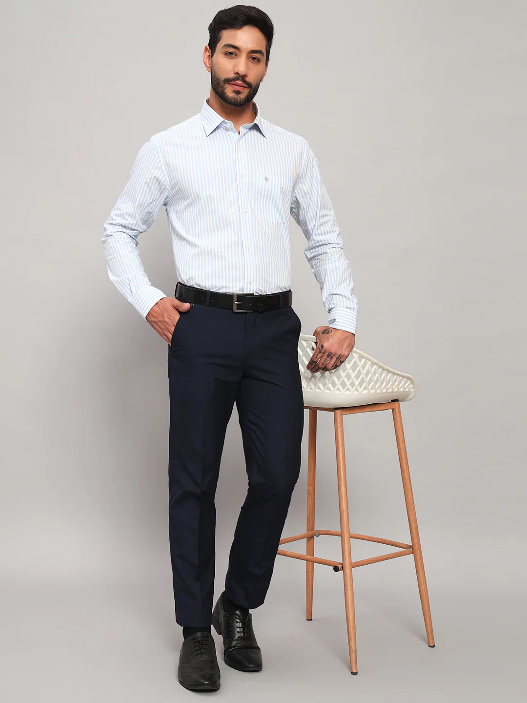 Formal Shirt for Men l Breathable & Soft with Color Fastness Regular Fit Spread Collar Neck Cotton Fabric Striped Pattern - Image 7