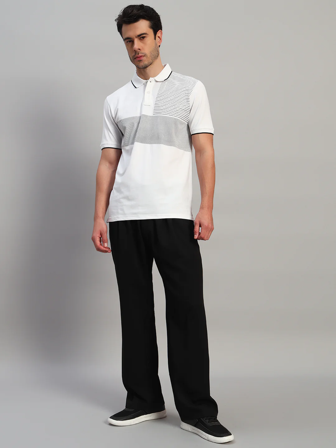 T-Shirt for Men | Breathable & Soft with Color Fastness Regular Fit Polo Neck Cotton Blend Fabric Striped Pattern - Image 2