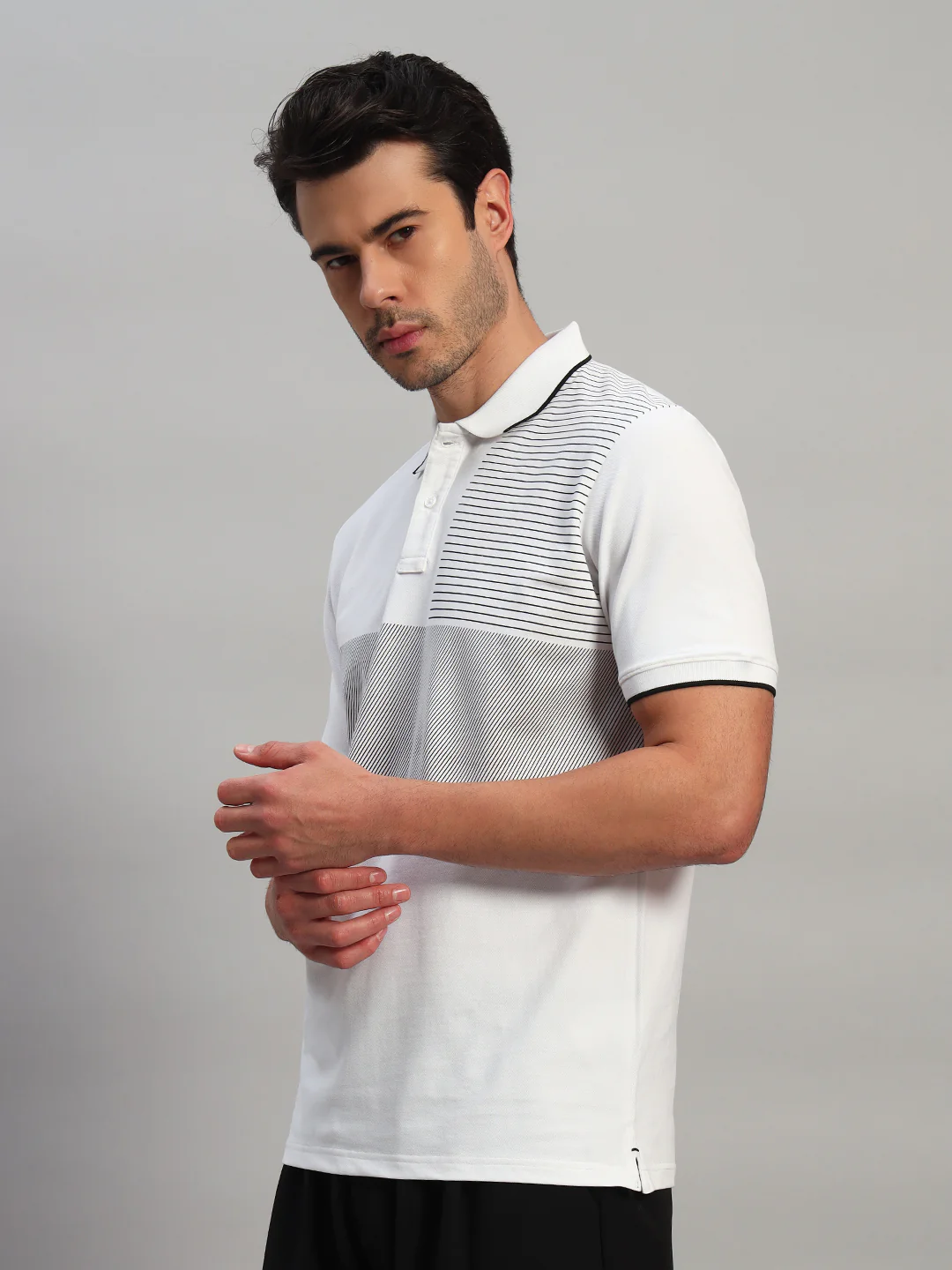 T-Shirt for Men | Breathable & Soft with Color Fastness Regular Fit Polo Neck Cotton Blend Fabric Striped Pattern - Image 5