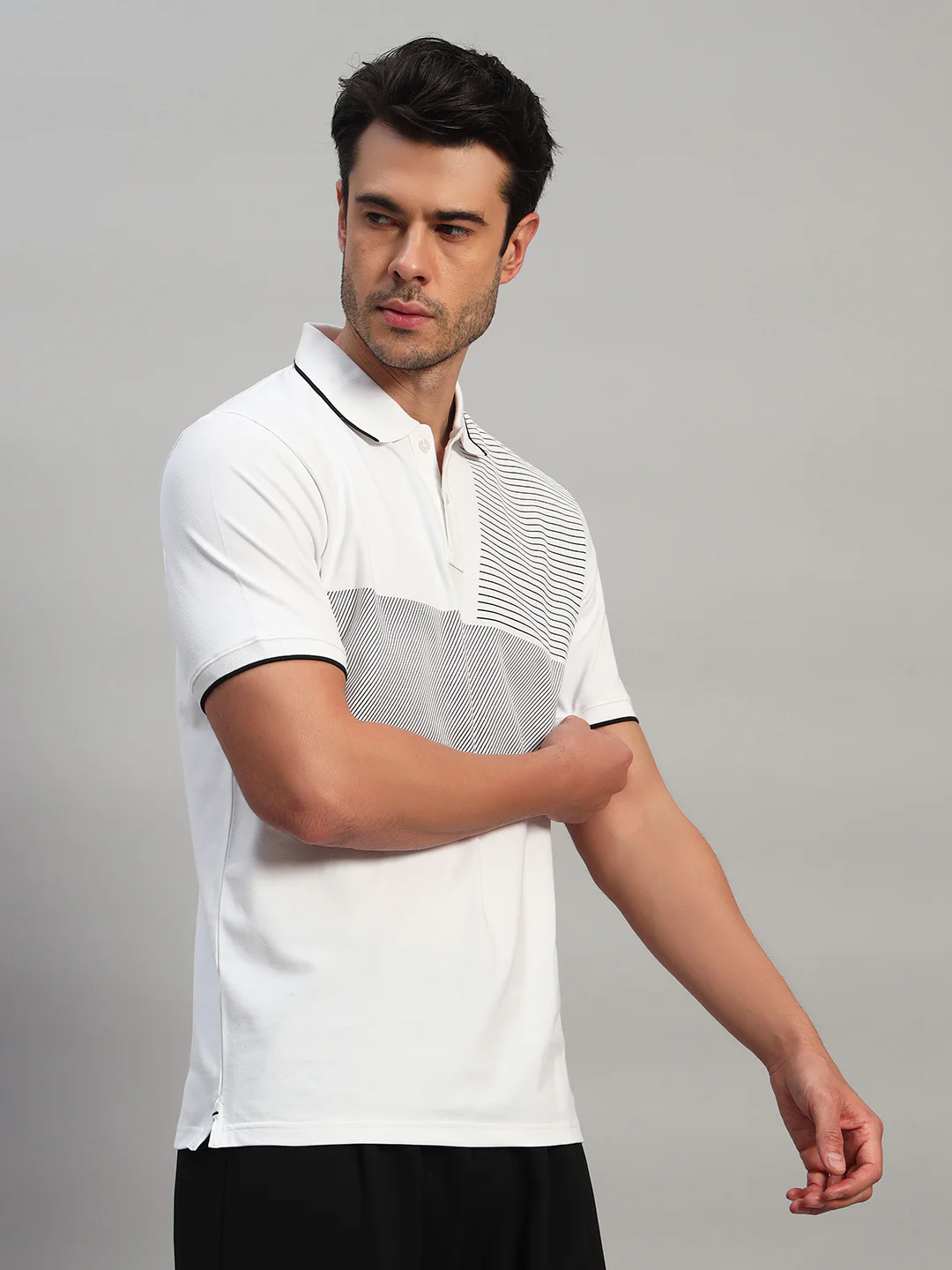 T-Shirt for Men | Breathable & Soft with Color Fastness Regular Fit Polo Neck Cotton Blend Fabric Striped Pattern - Image 6
