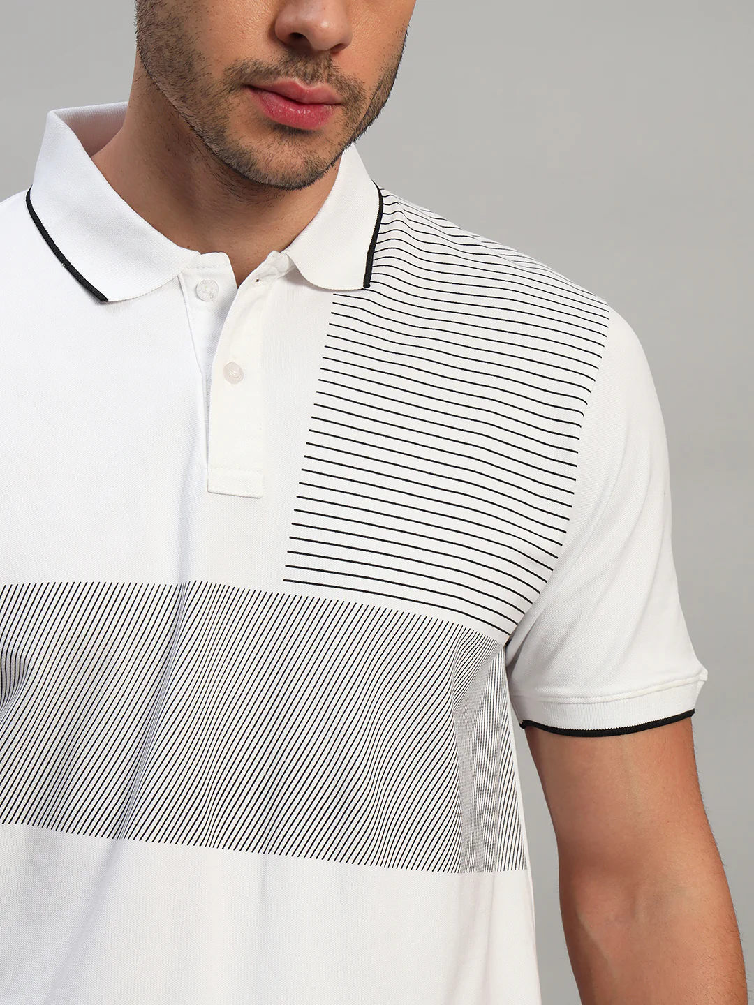 T-Shirt for Men | Breathable & Soft with Color Fastness Regular Fit Polo Neck Cotton Blend Fabric Striped Pattern - Image 7