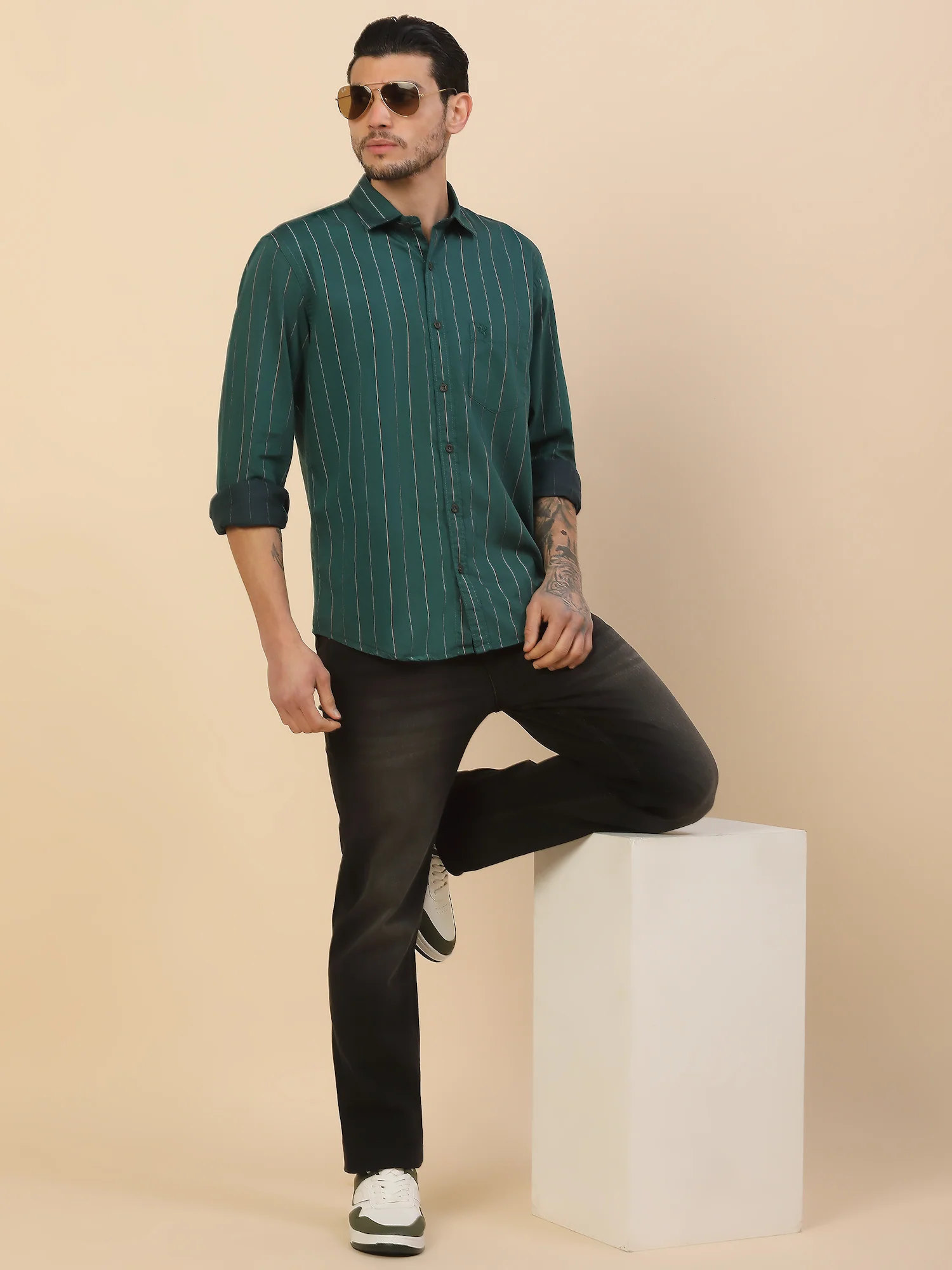 Men's Stylish Striped Casual Shirt | Regular Fit | Full Sleeve | Pure Cotton | Smart Casual Wear - Image 2