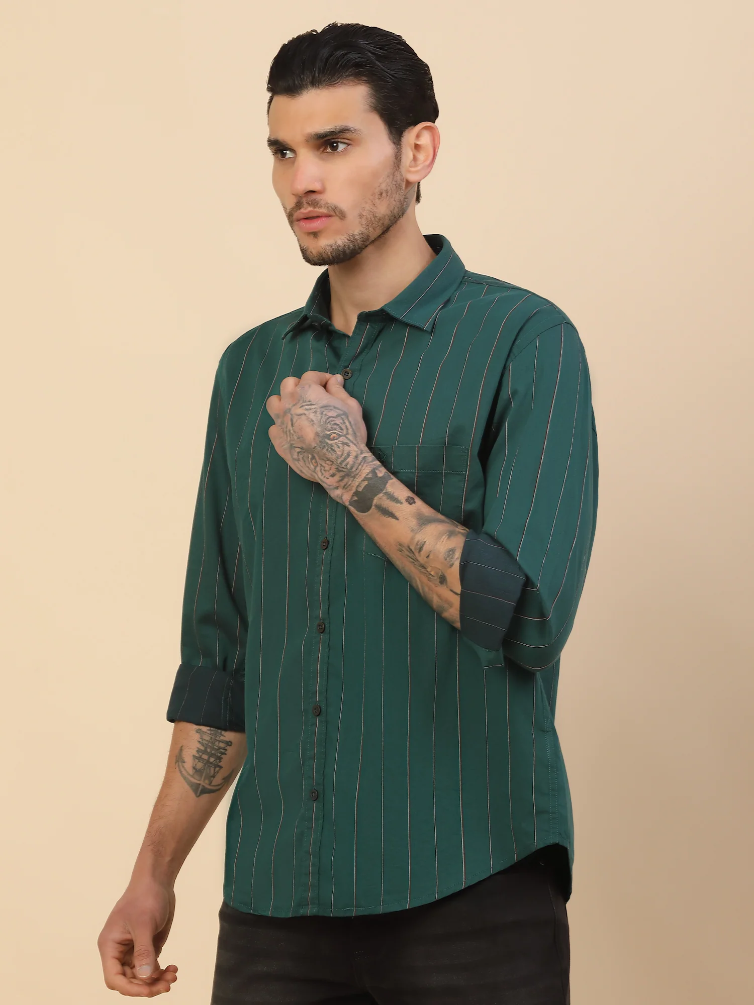Men's Stylish Striped Casual Shirt | Regular Fit | Full Sleeve | Pure Cotton | Smart Casual Wear - Image 4