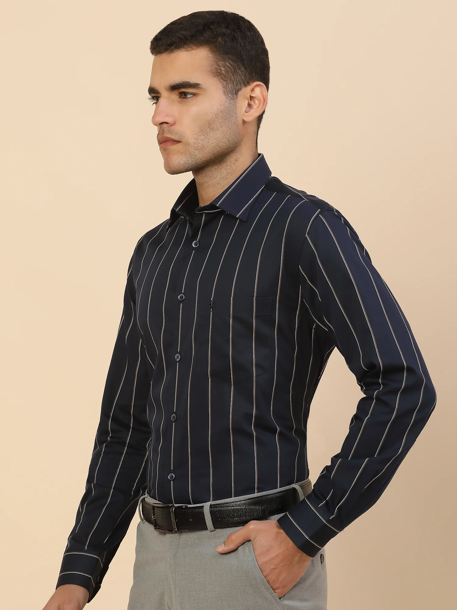 Men's Stylish Striped Formal Shirt | Regular Fit | Full Sleeve | Pure Cotton | Smart Formal Wear - Image 5