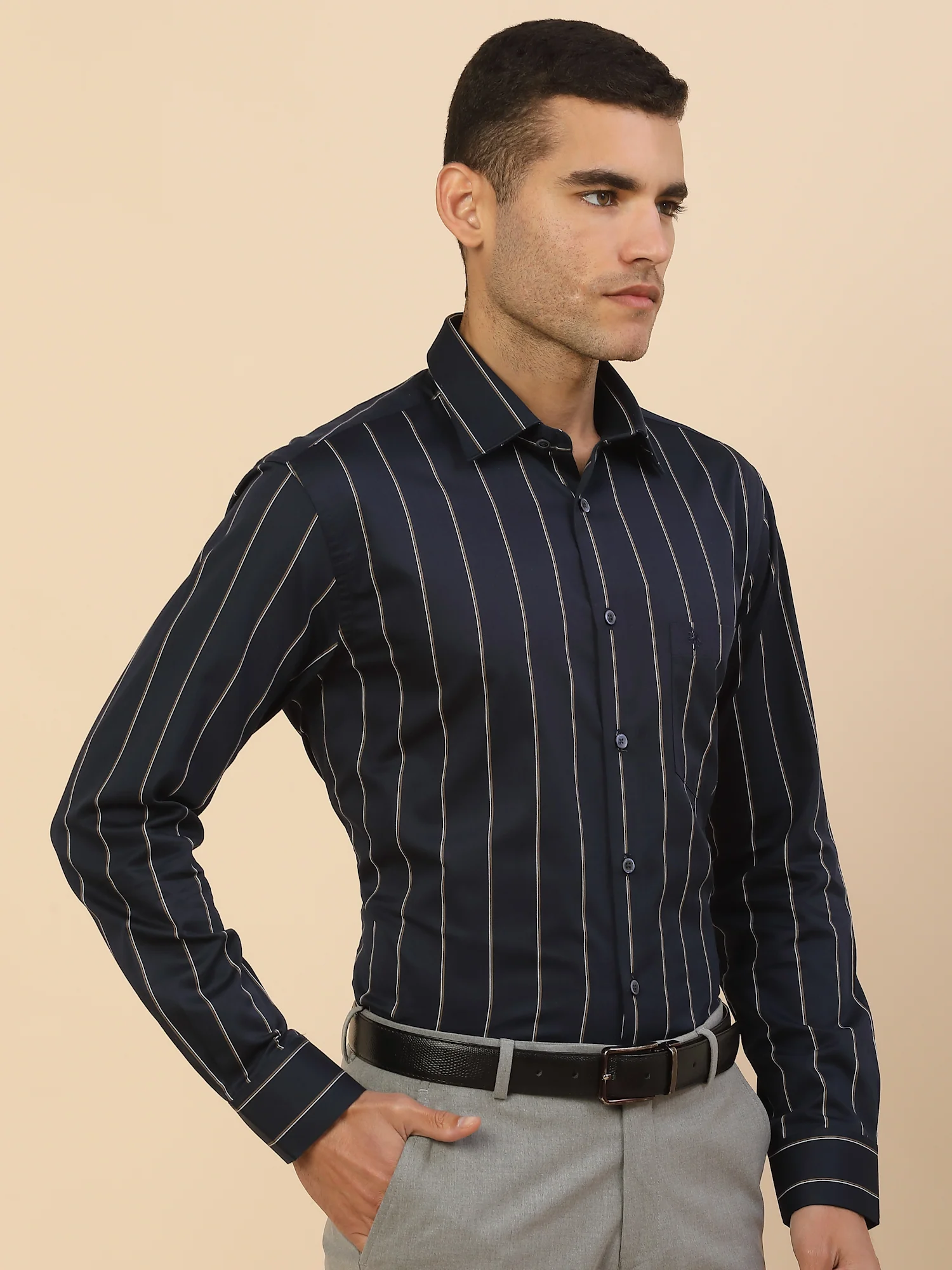 Men's Stylish Striped Formal Shirt | Regular Fit | Full Sleeve | Pure Cotton | Smart Formal Wear - Image 6