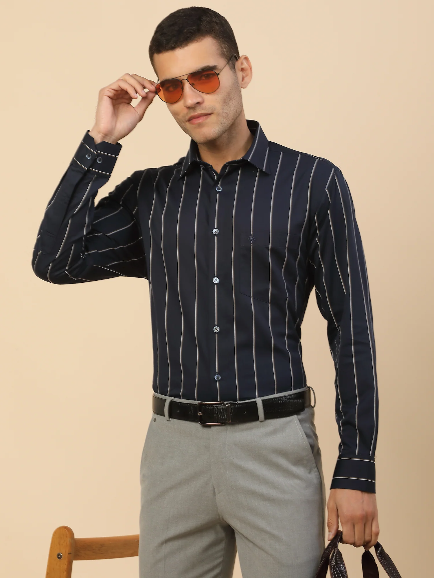 Men's Stylish Striped Formal Shirt | Regular Fit | Full Sleeve | Pure Cotton | Smart Formal Wear - Image 9
