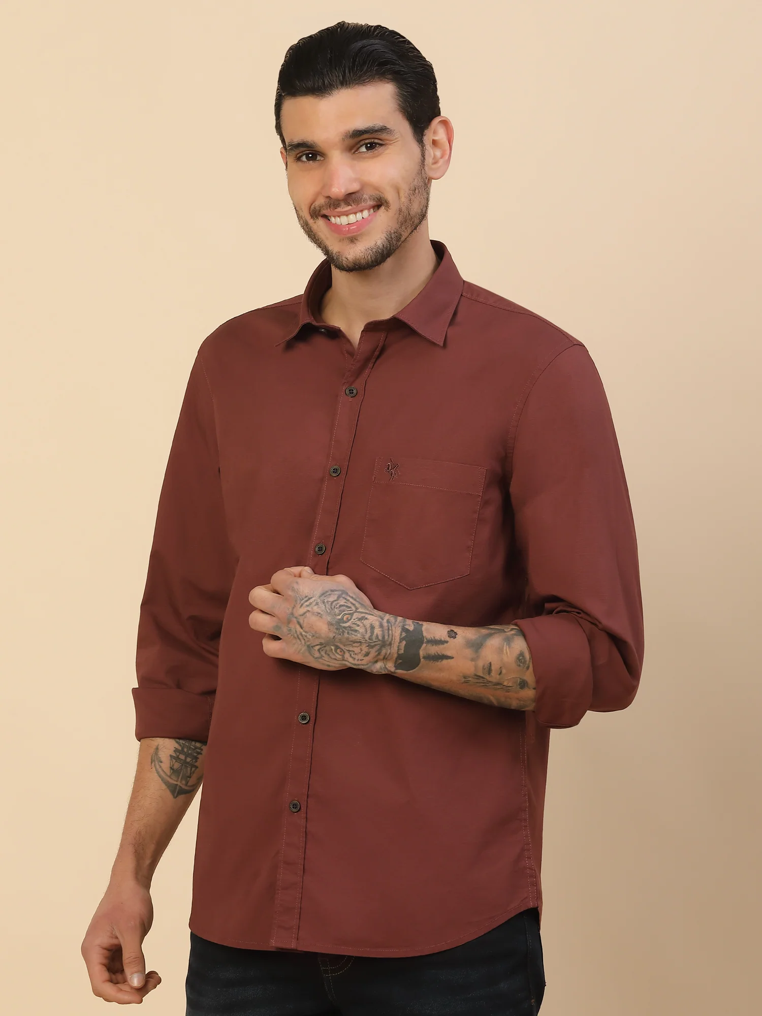 Men's Stylish Solid Casual Shirt | Regular Fit | Full Sleeve | Cotton Blend | Smart Casual Wear - Image 7