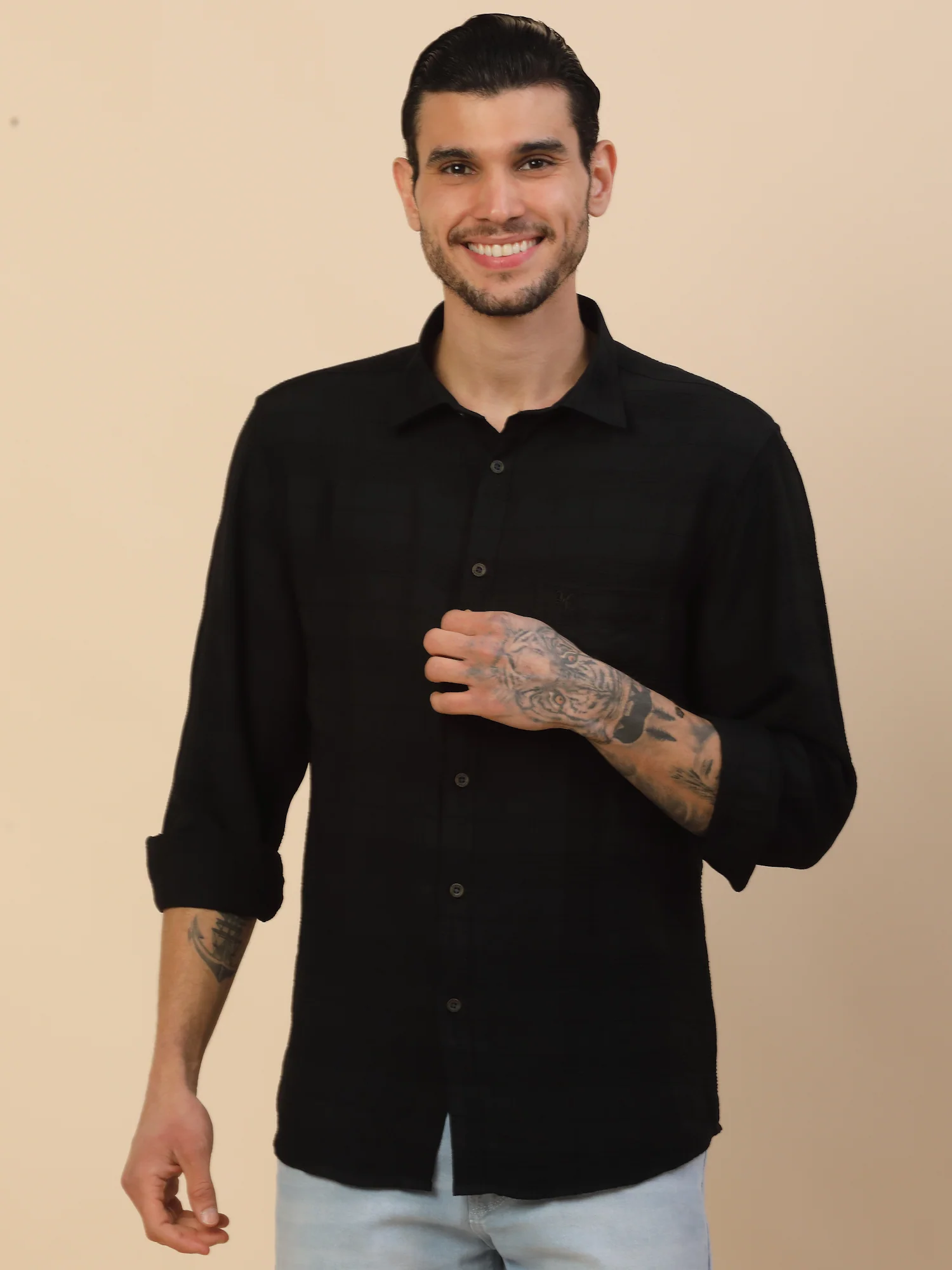 Men's Stylish Self Design Casual Shirt | Regular Fit | Full Sleeve | Nylon | Smart Casual Wear - Image 5