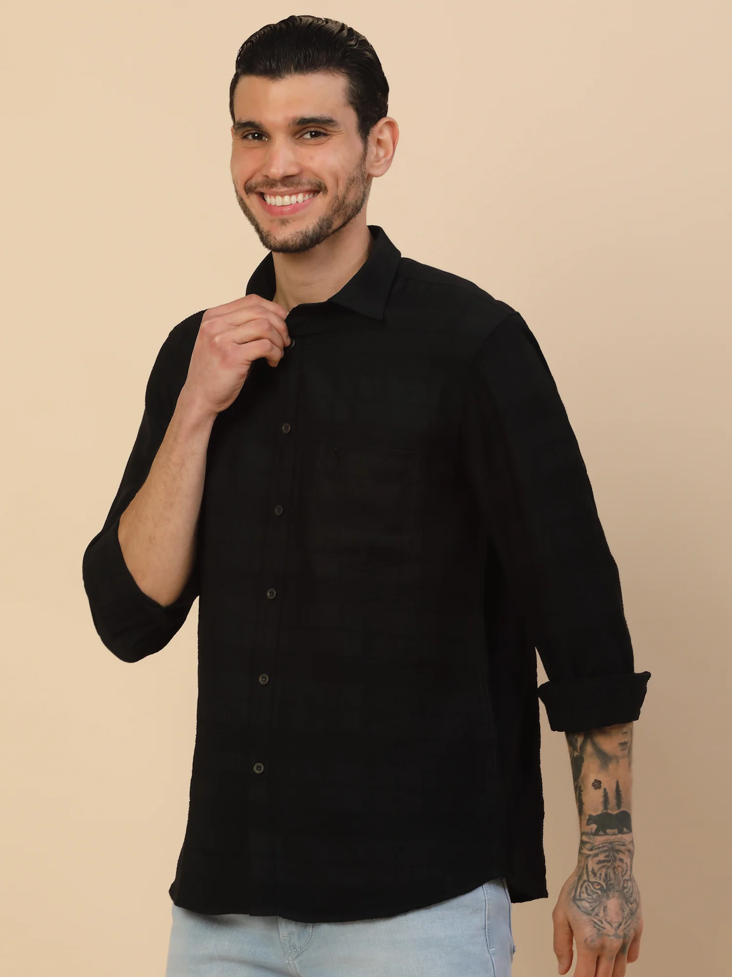 Men's Stylish Self Design Casual Shirt | Regular Fit | Full Sleeve | Nylon | Smart Casual Wear - Image 6