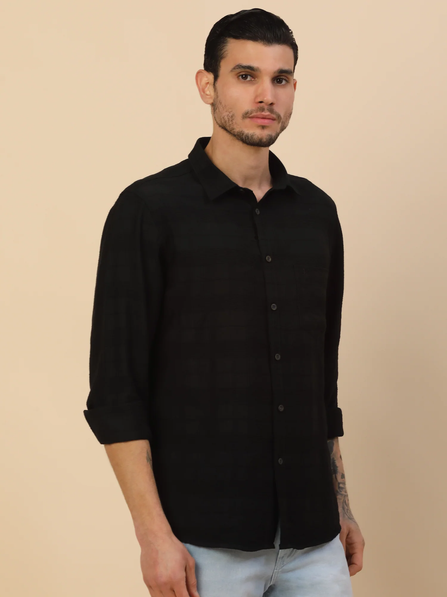 Men's Stylish Self Design Casual Shirt | Regular Fit | Full Sleeve | Nylon | Smart Casual Wear - Image 7