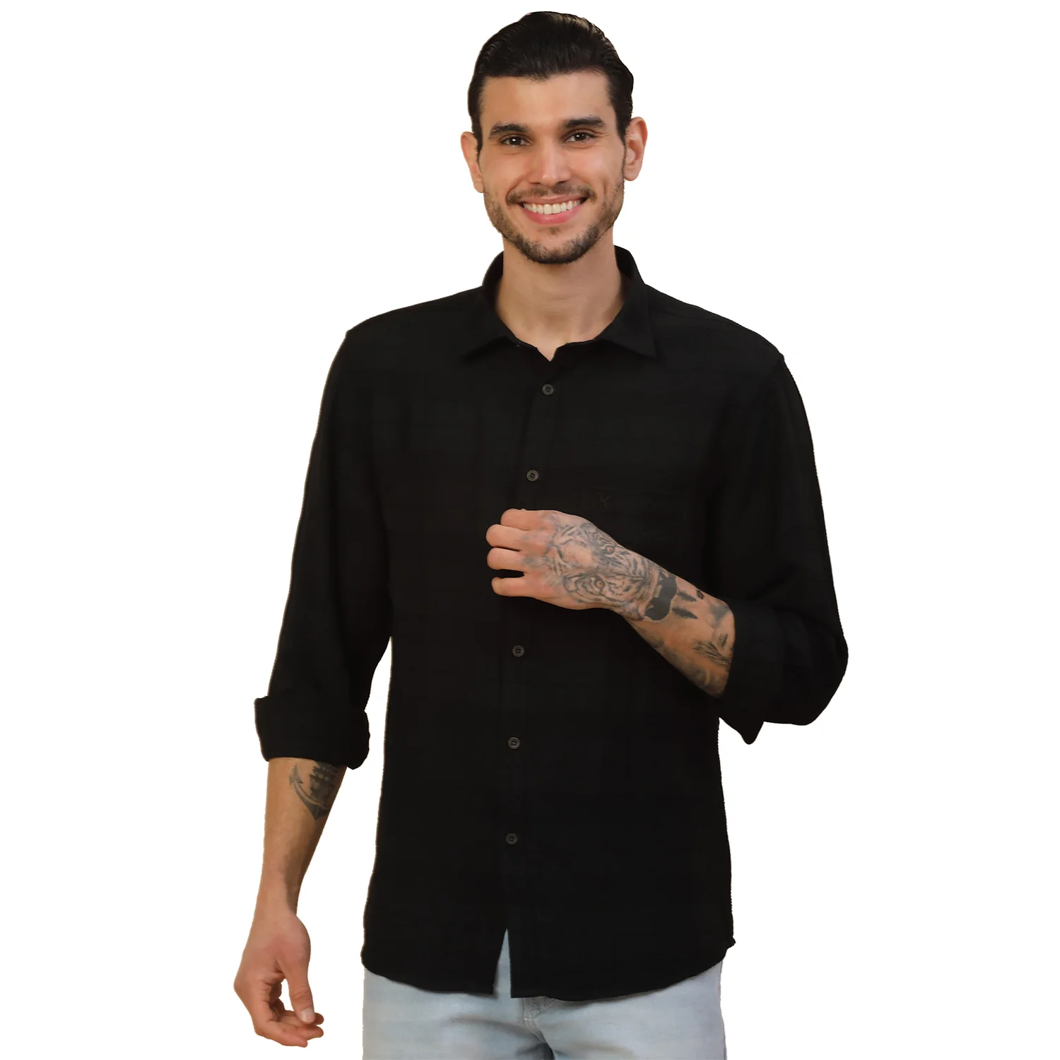 Men's Stylish Self Design Casual Shirt | Regular Fit | Full Sleeve | Nylon | Smart Casual Wear - Image 9